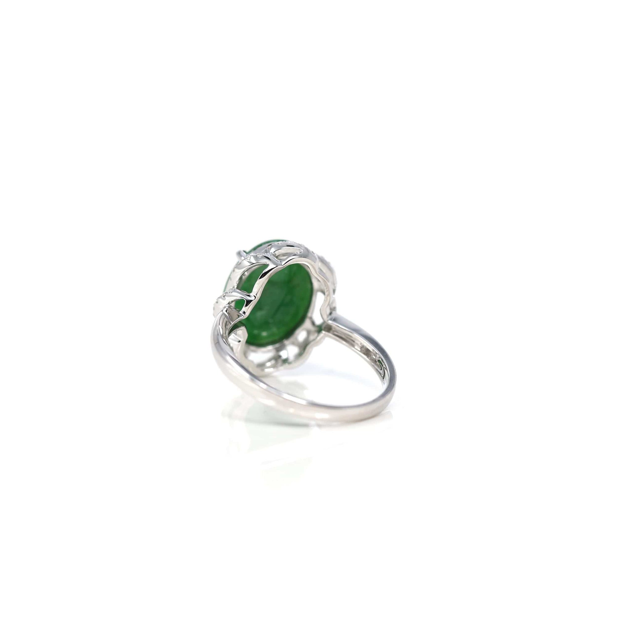 Baikalla Jewelry Jadeite Engagement Ring 18k White Gold Natural Imperial Green Oval Jadeite Jade Engagement Ring With Diamonds