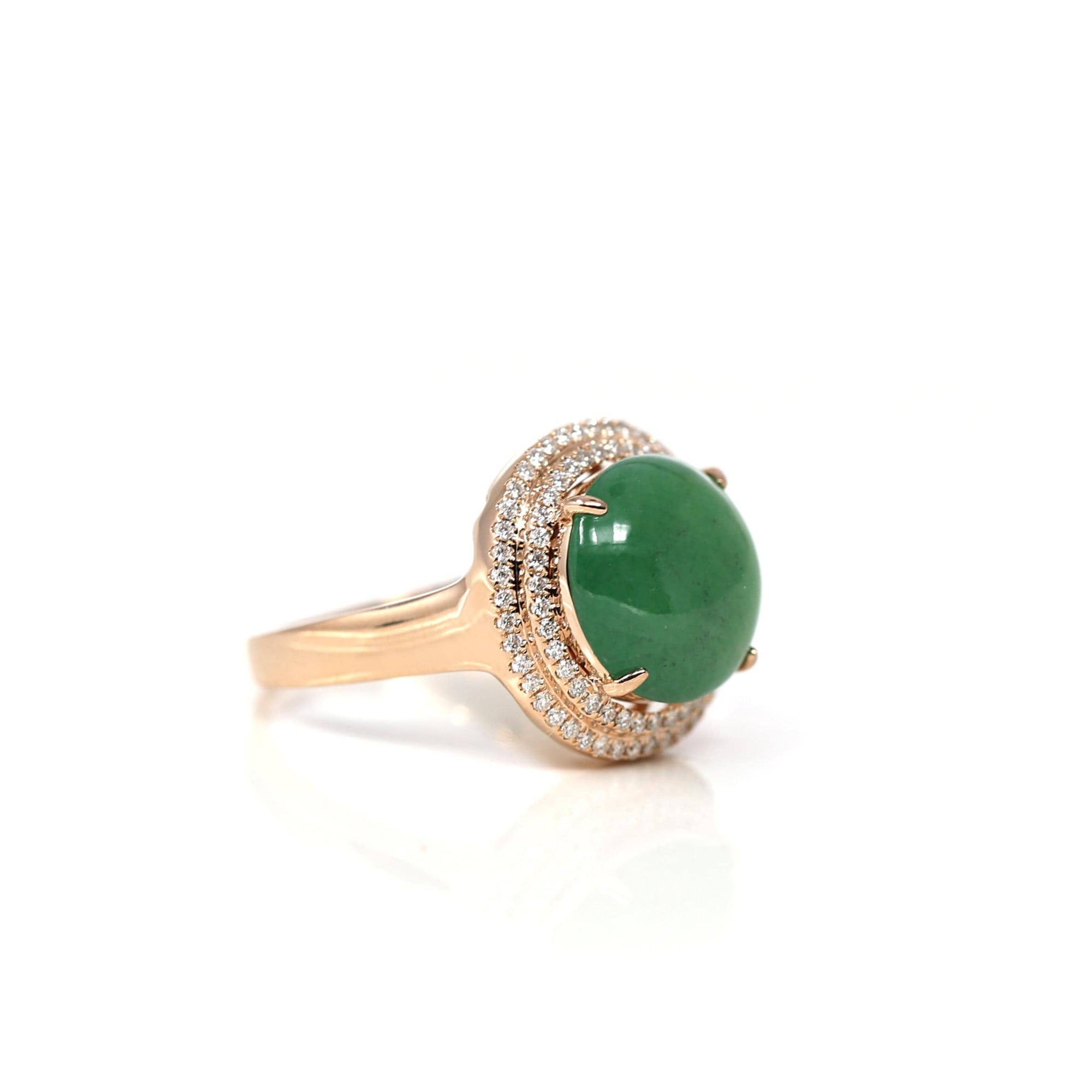 Baikalla Jewelry Jadeite Engagement Ring 18k Rose Gold Natural Imperial Green Oval Jadeite Jade Engagement Ring With Diamonds