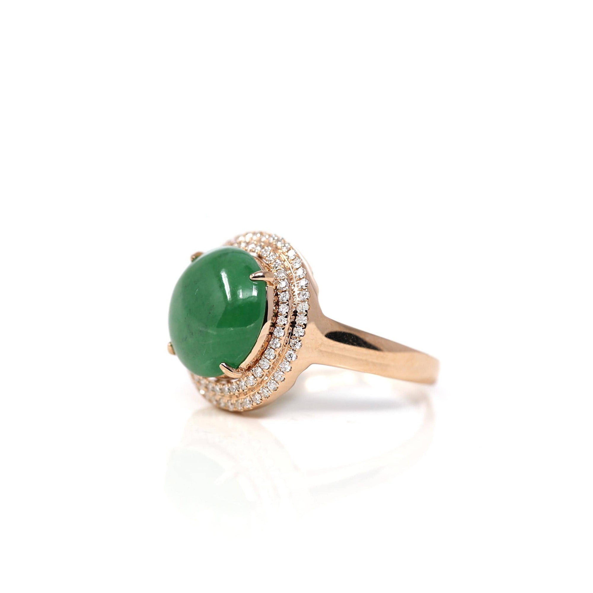 Baikalla Jewelry Jadeite Engagement Ring 18k Rose Gold Natural Imperial Green Oval Jadeite Jade Engagement Ring With Diamonds