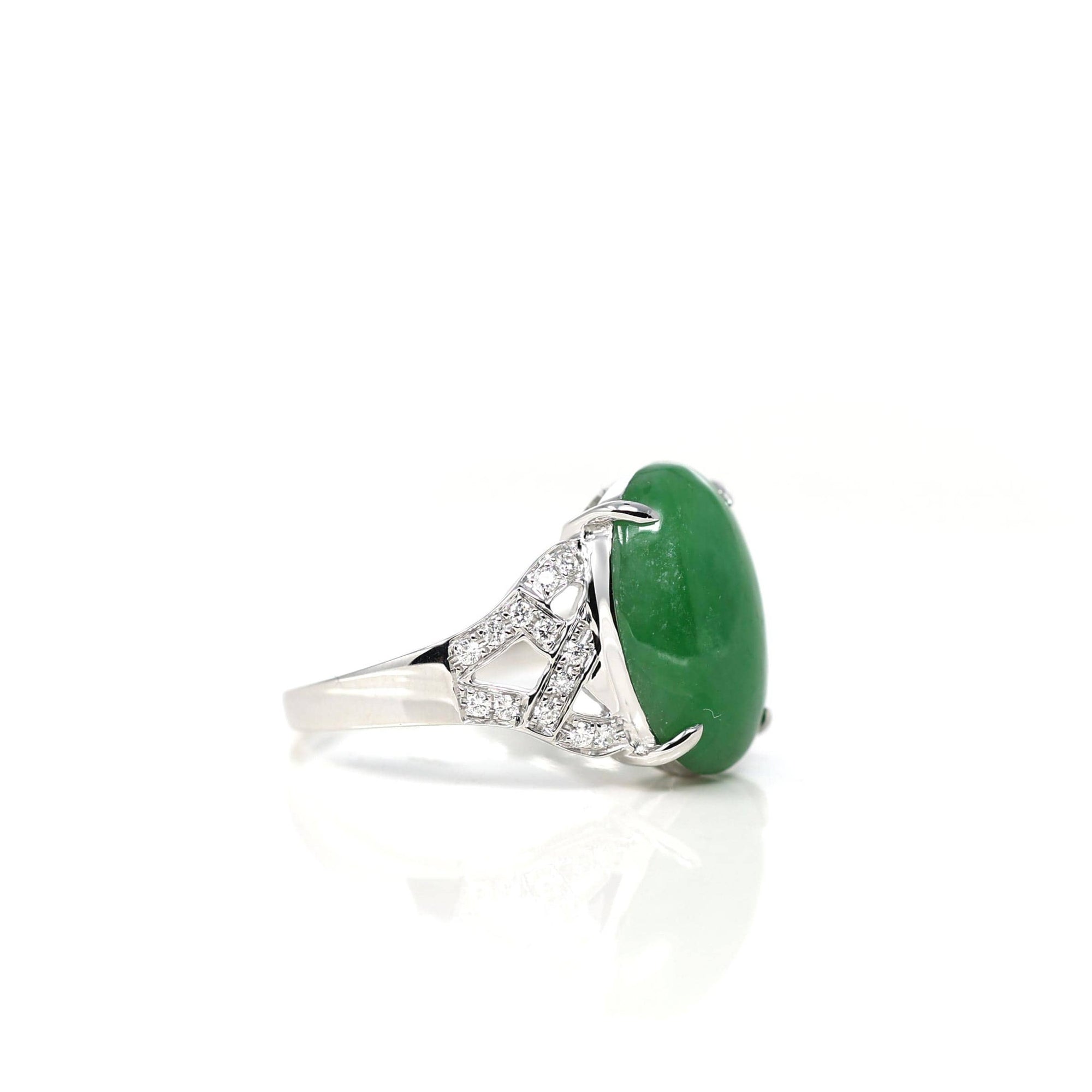 Baikalla Jewelry Jadeite Engagement Ring 18k White Gold Natural Imperial Green Oval Jadeite Jade Engagement Ring With Diamonds