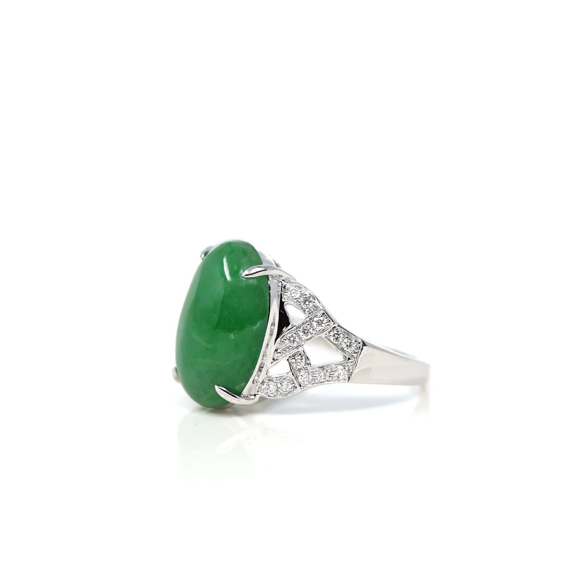 Baikalla Jewelry Jadeite Engagement Ring 18k White Gold Natural Imperial Green Oval Jadeite Jade Engagement Ring With Diamonds