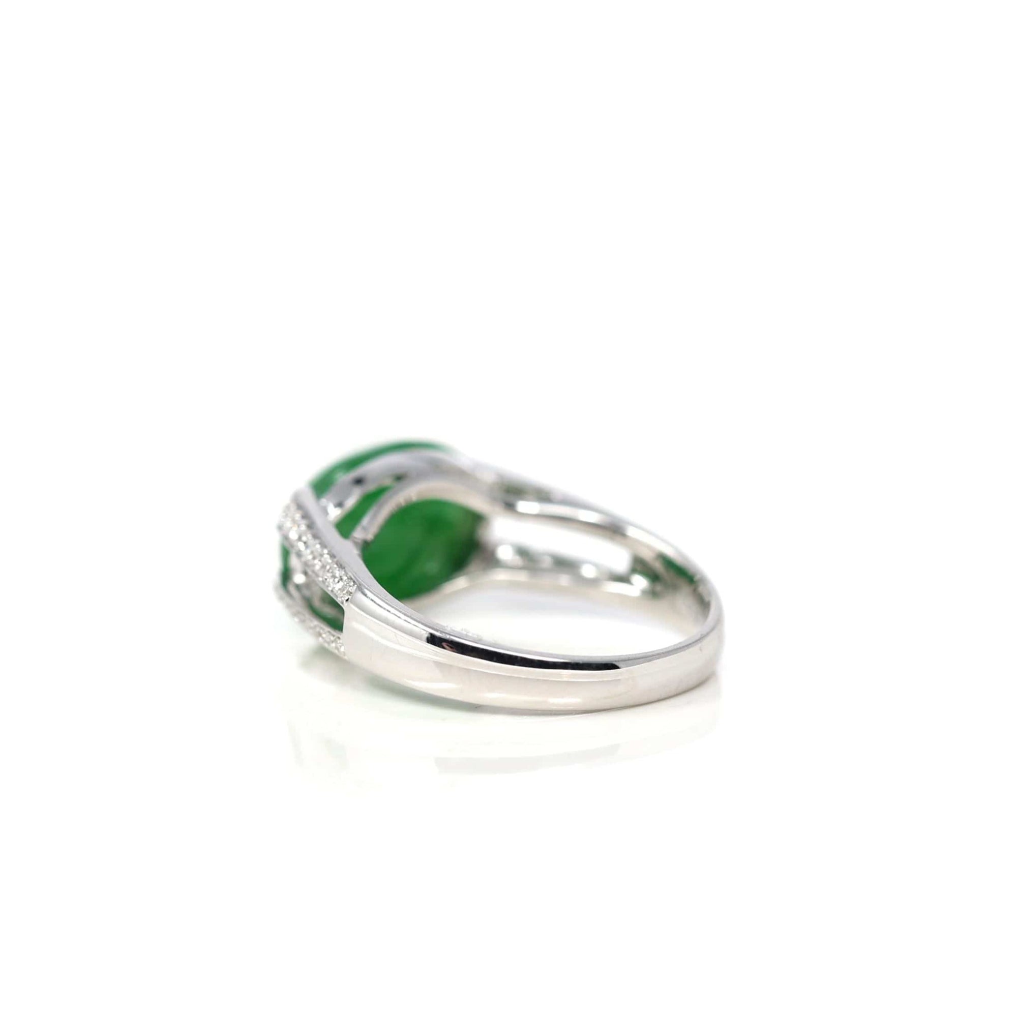 Baikalla Jewelry Jadeite Engagement Ring 18k White Gold Natural Imperial Green Oval Jadeite Jade Engagement Ring With Diamonds