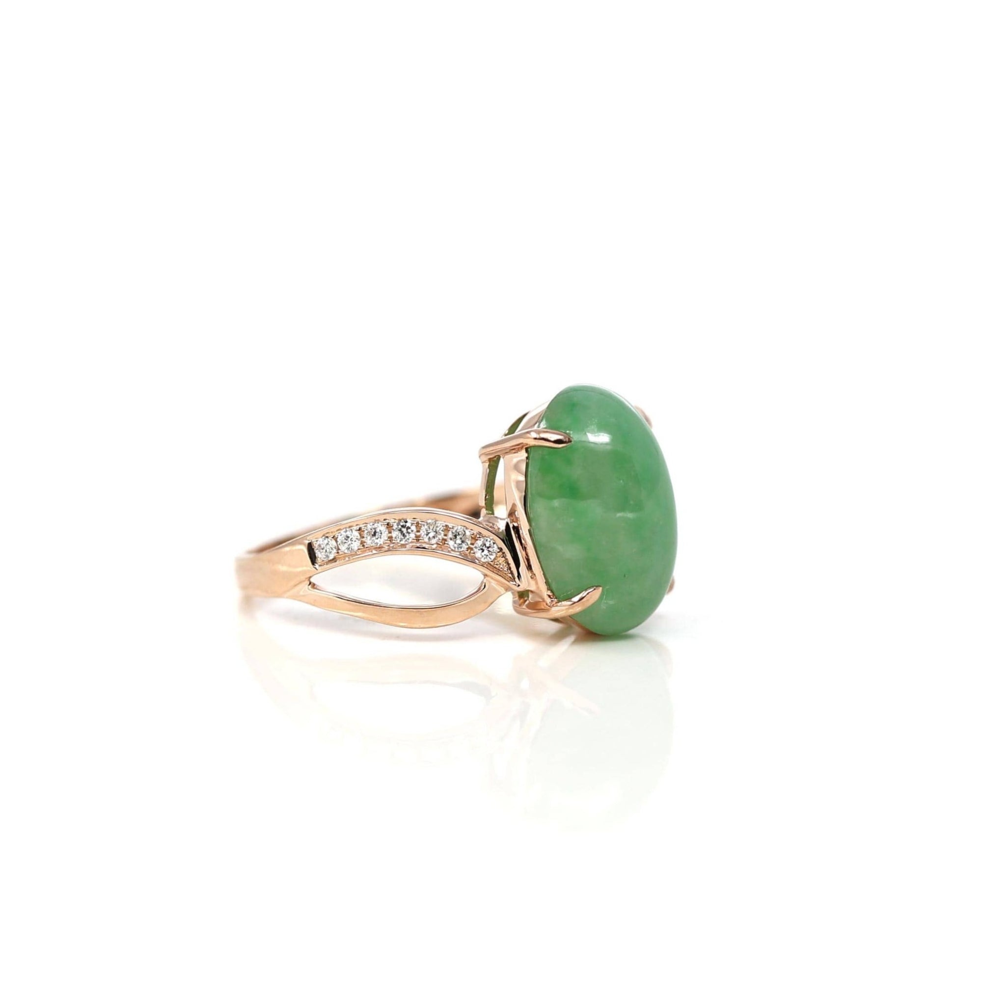 Baikalla Jewelry Jadeite Engagement Ring 18k Rose Gold Natural Imperial Green Oval Jadeite Jade Engagement Ring With Diamonds