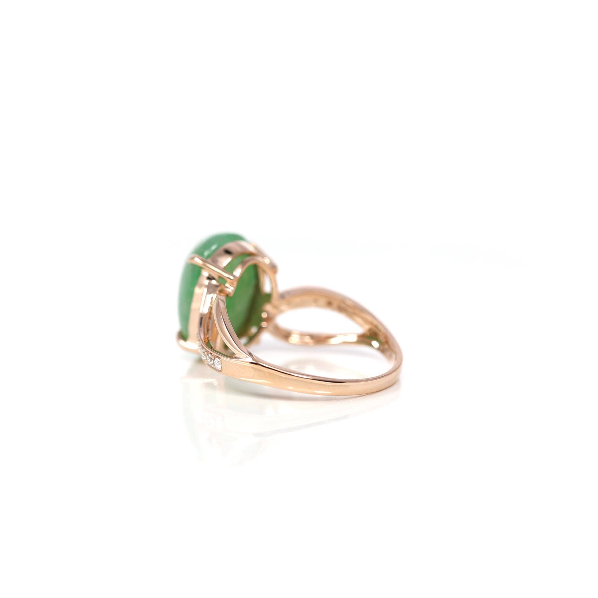 Baikalla Jewelry Jadeite Engagement Ring 18k Rose Gold Natural Imperial Green Oval Jadeite Jade Engagement Ring With Diamonds