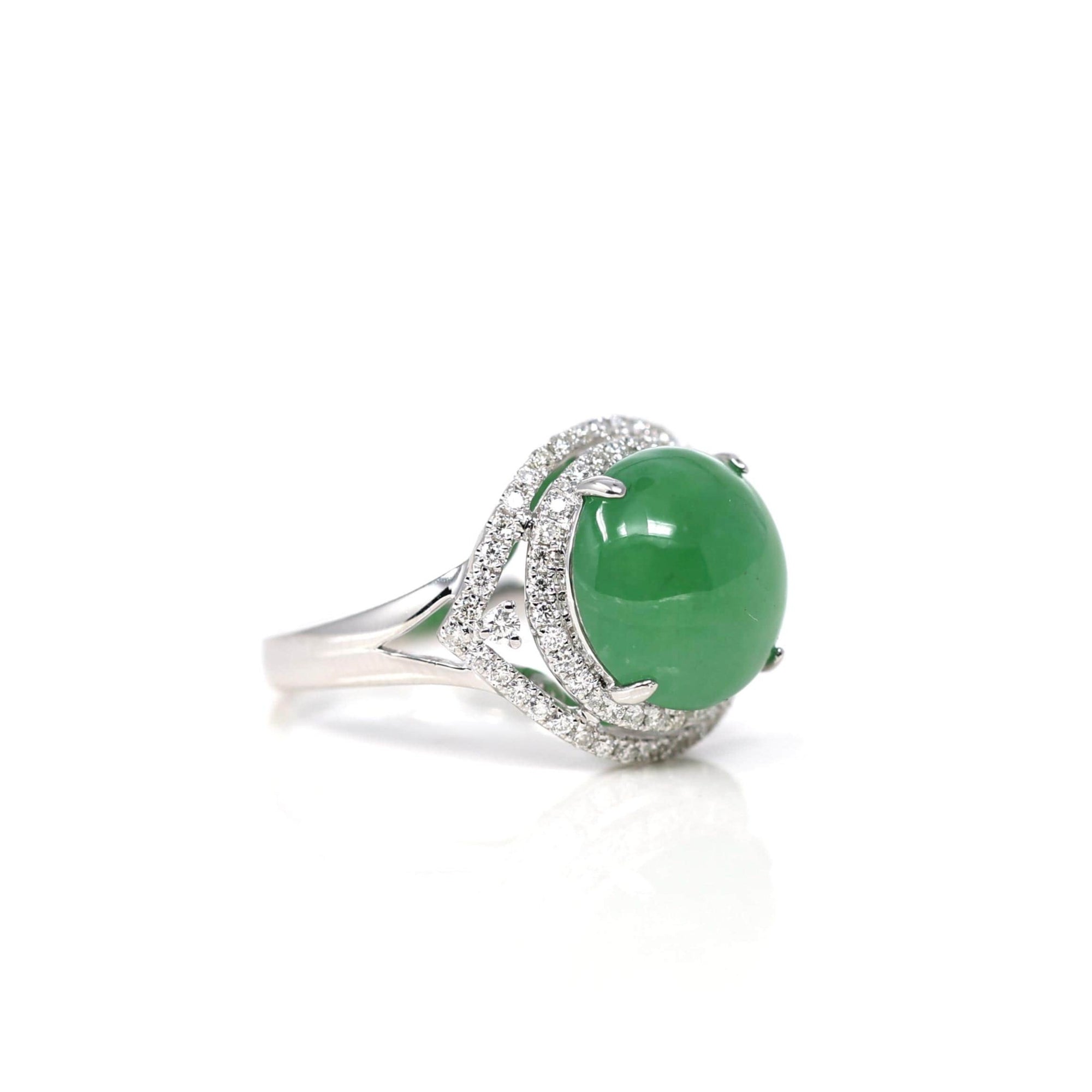 Baikalla Jewelry Jadeite Engagement Ring 18k White Gold Natural Imperial Green Oval Jadeite Jade Engagement Ring With Diamonds