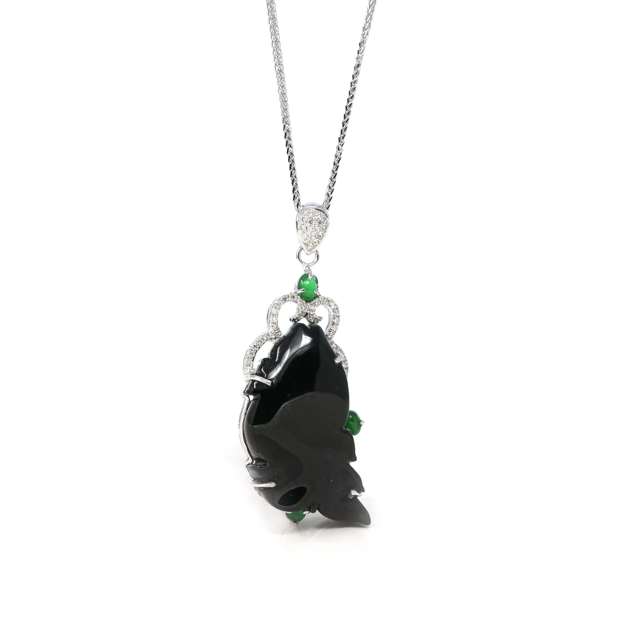 Baikalla Jewelry genuine jadeite carving Baikalla Genuine Burmese Black Jadeite Jade Fish Pendant Necklace