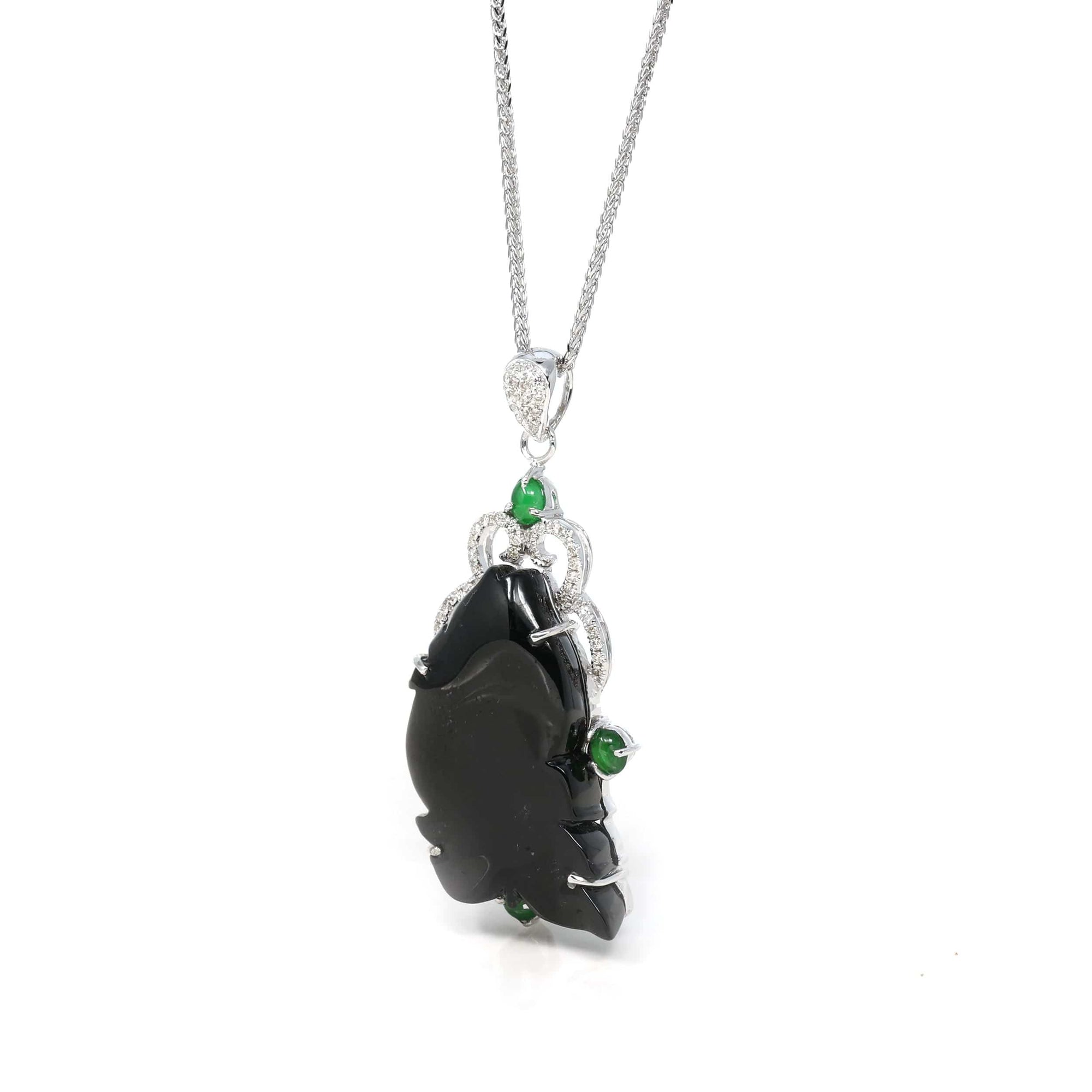 Baikalla Jewelry genuine jadeite carving Baikalla Genuine Burmese Black Jadeite Jade Fish Pendant Necklace