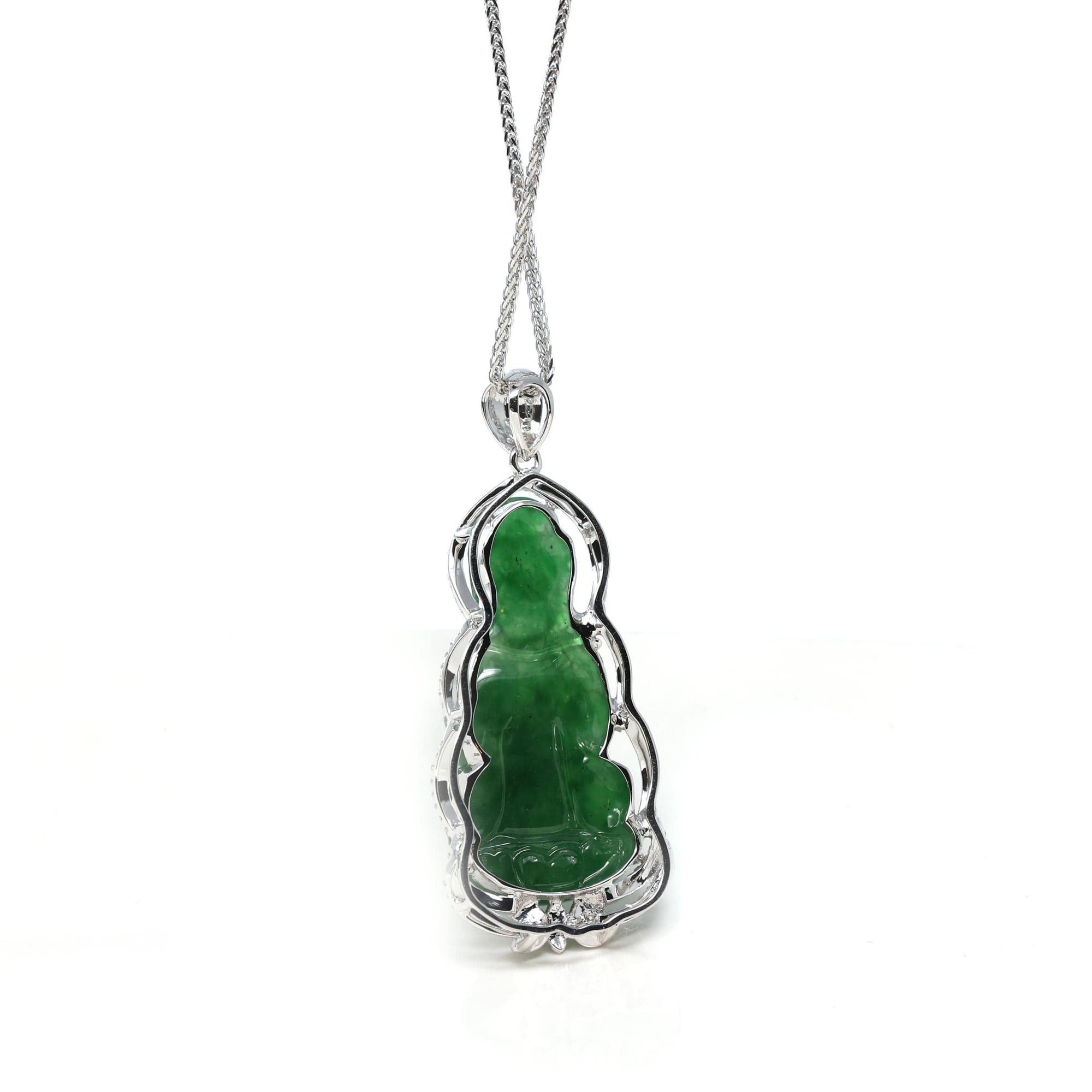 Baikalla Jewelry 18k Gold Jadeite Necklace 18K White Gold High-End Imperial Jadeite Jade "Goddess of Compassion" Guan Yin Necklace with Diamonds