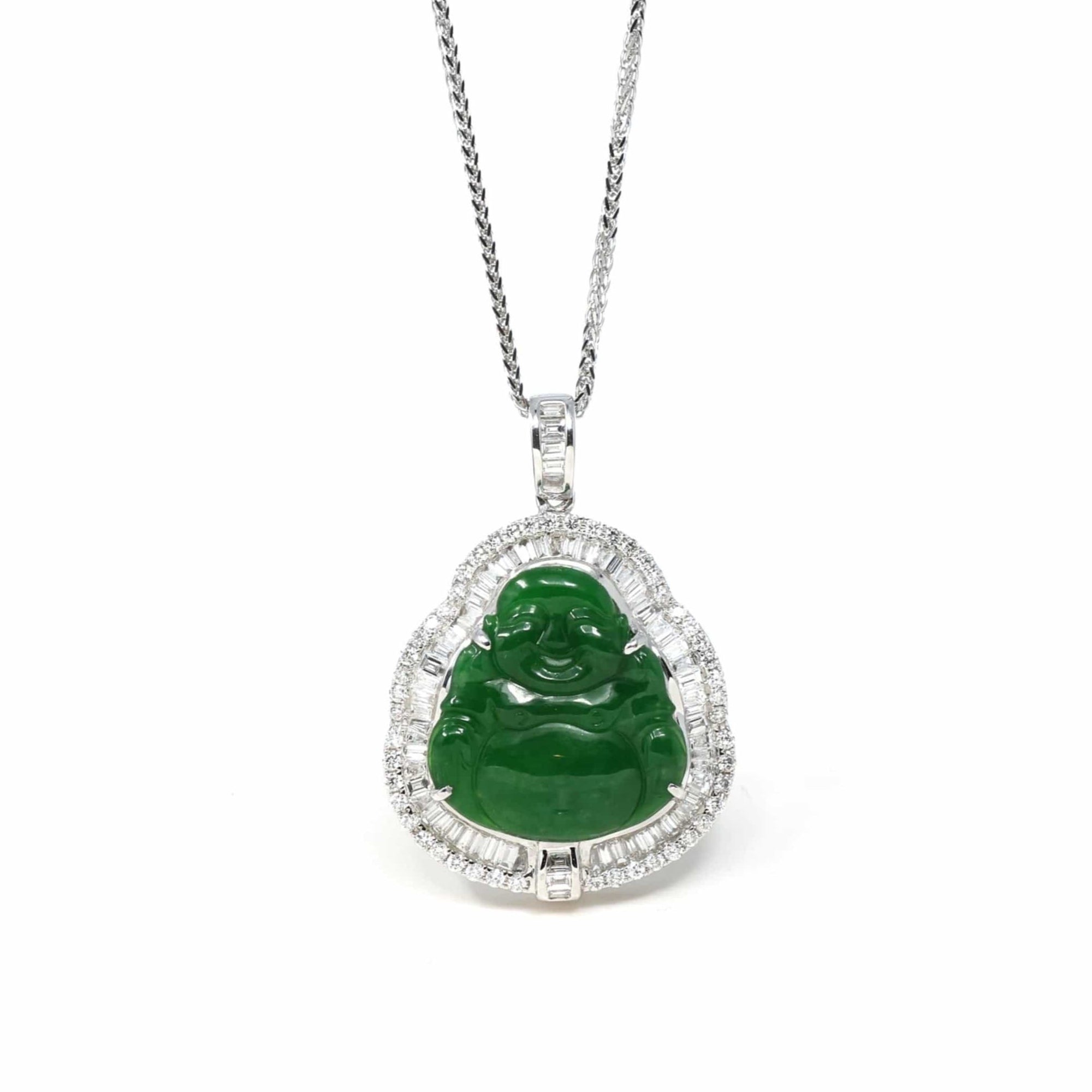 Baikalla Jewelry 18k Gold Jadeite Necklace 18K White Gold High-End Imperial Jadeite Jade Buddha Necklace with Diamonds