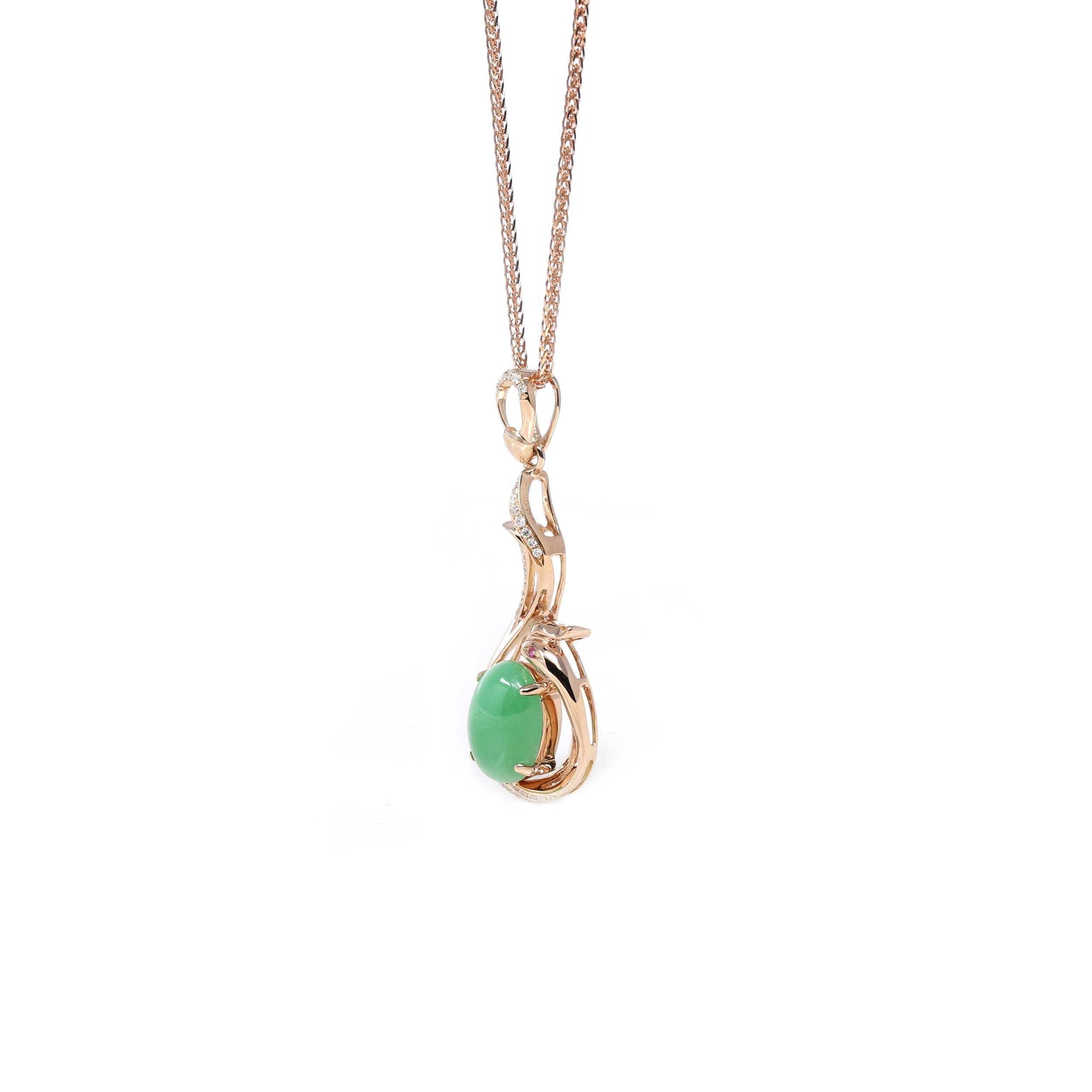 Baikalla Jewelry 18k Gold Jadeite Necklace Copy of 18K Rose Gold Oval Imperial Jadeite Jade Cabochon Necklace with Diamonds