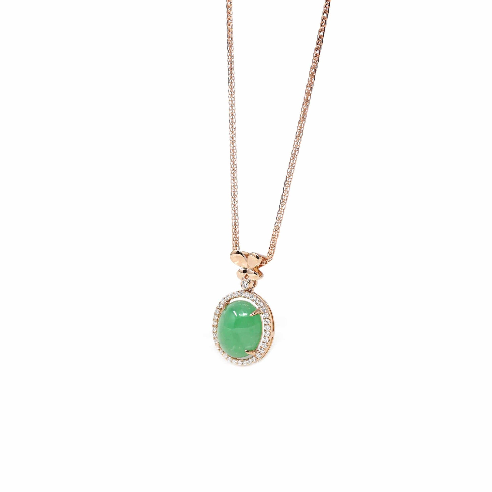 Baikalla Jewelry 18k Gold Jadeite Necklace Copy of Copy of 18K Rose Gold Oval Imperial Jadeite Jade Cabochon Necklace with Diamonds