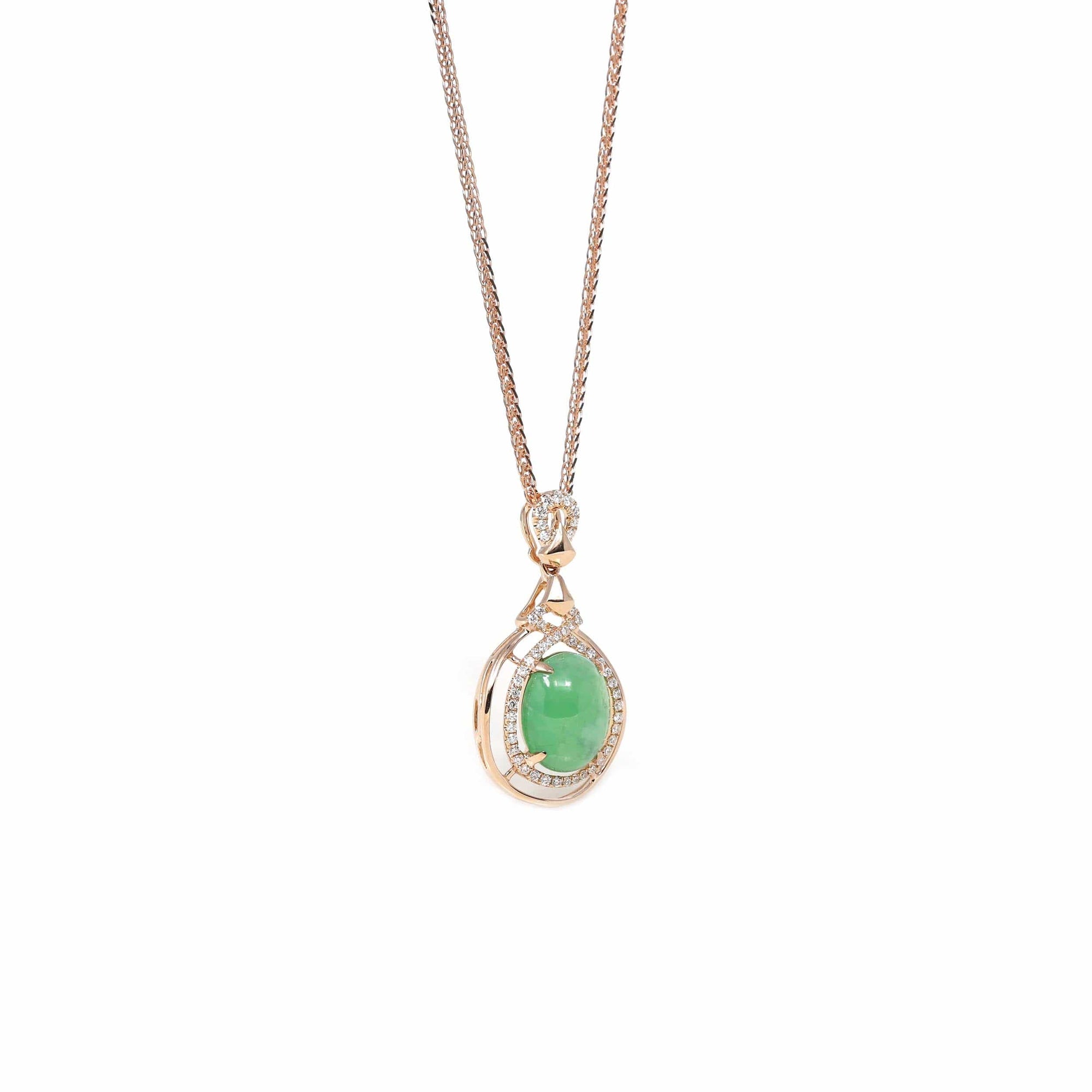 Baikalla Jewelry 18k Gold Jadeite Necklace Copy of Copy of Copy of 18K Rose Gold Oval Imperial Jadeite Jade Cabochon Necklace with Diamonds