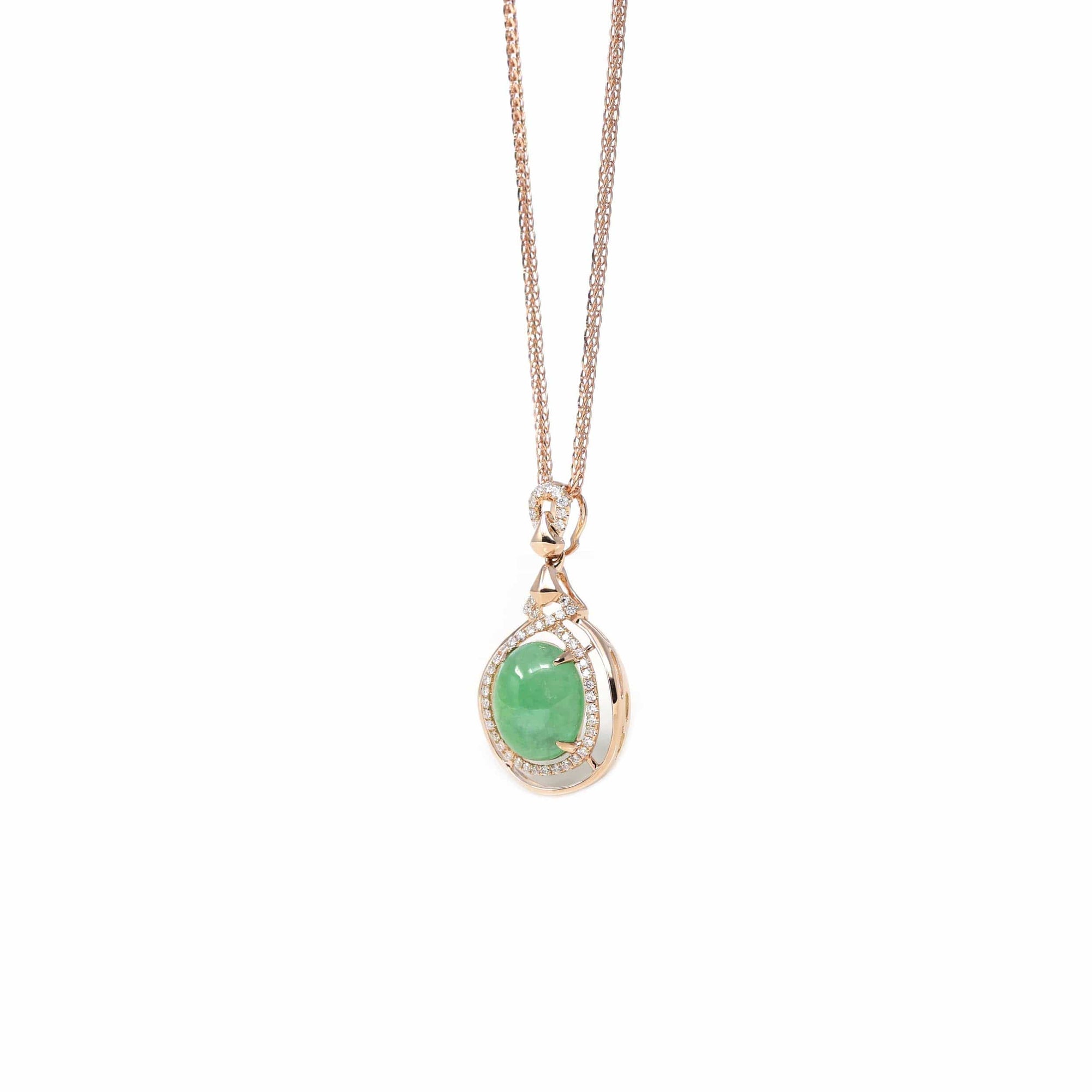 Baikalla Jewelry 18k Gold Jadeite Necklace Copy of Copy of Copy of 18K Rose Gold Oval Imperial Jadeite Jade Cabochon Necklace with Diamonds