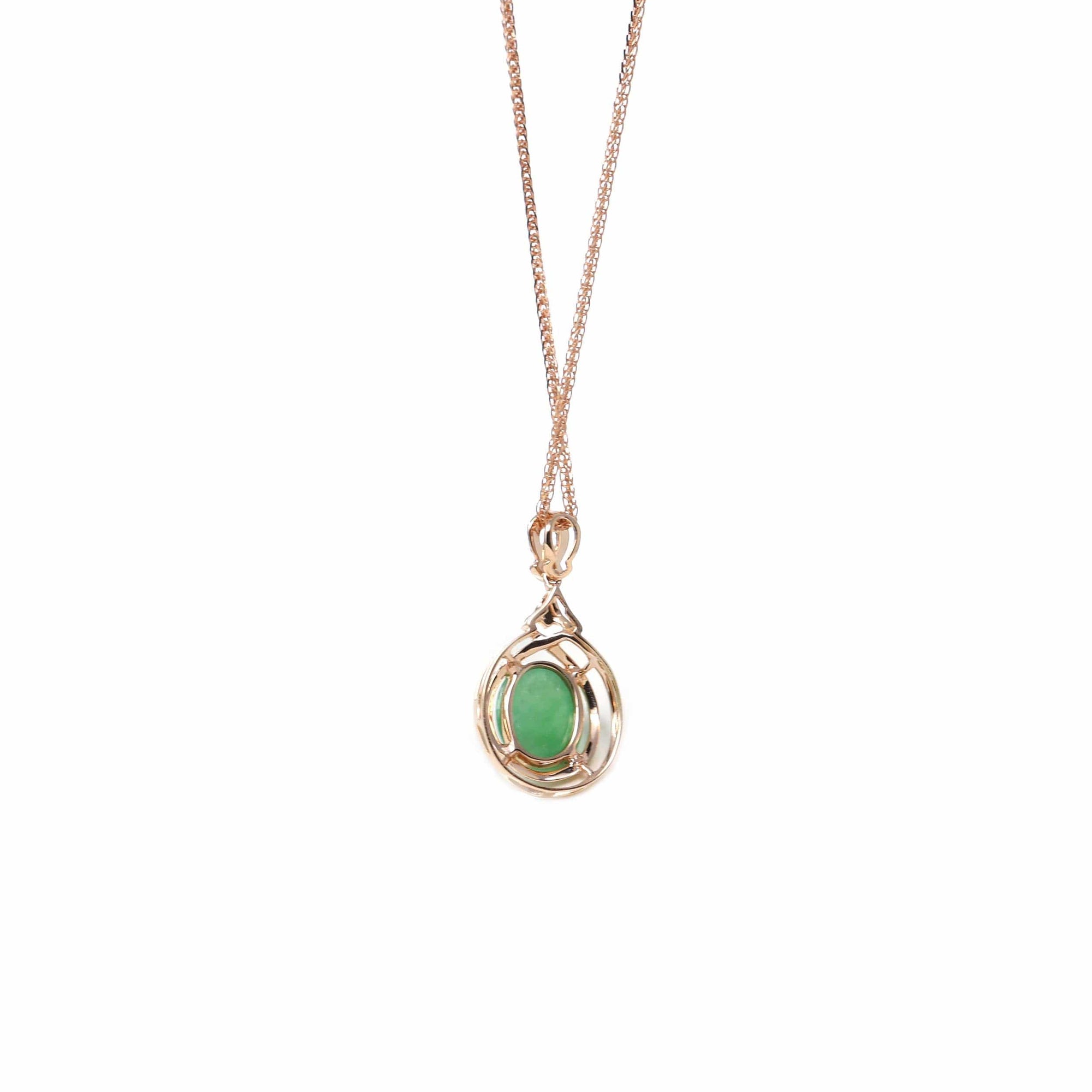 Baikalla Jewelry 18k Gold Jadeite Necklace Copy of Copy of Copy of 18K Rose Gold Oval Imperial Jadeite Jade Cabochon Necklace with Diamonds