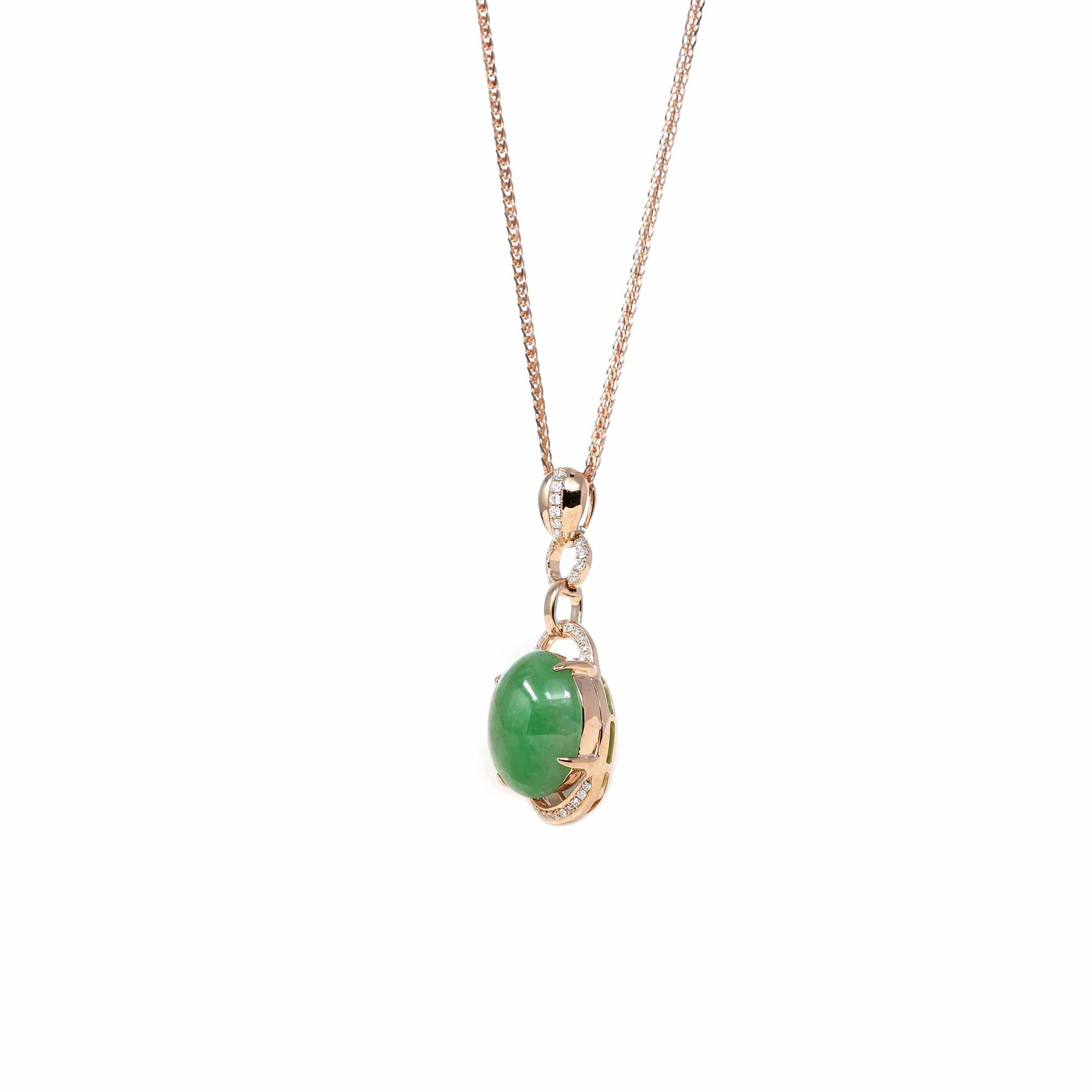 Baikalla Jewelry 18k Gold Jadeite Necklace Copy of 18K Rose Gold Oval Imperial Jadeite Jade Cabochon Necklace with Diamonds