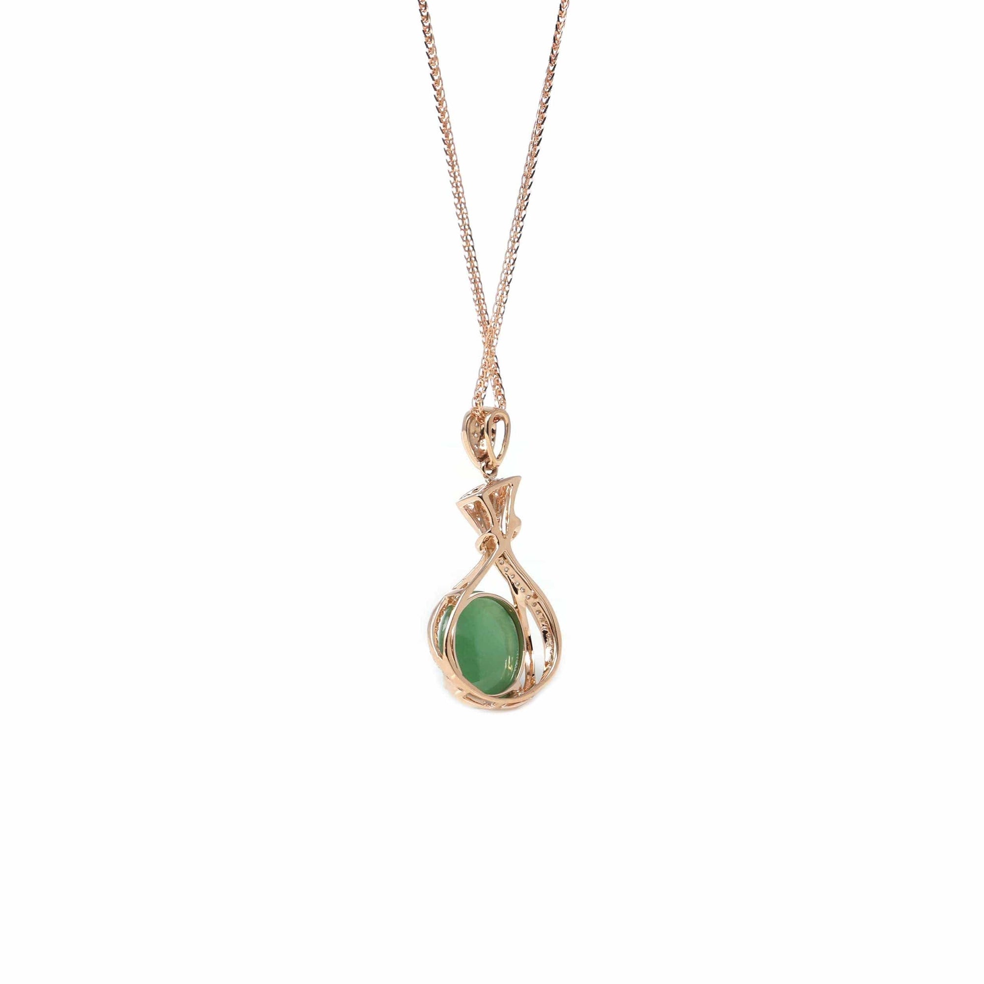 Baikalla Jewelry 18k Gold Jadeite Necklace Copy of 18K Rose Gold Oval Imperial Jadeite Jade Cabochon Necklace with Diamonds