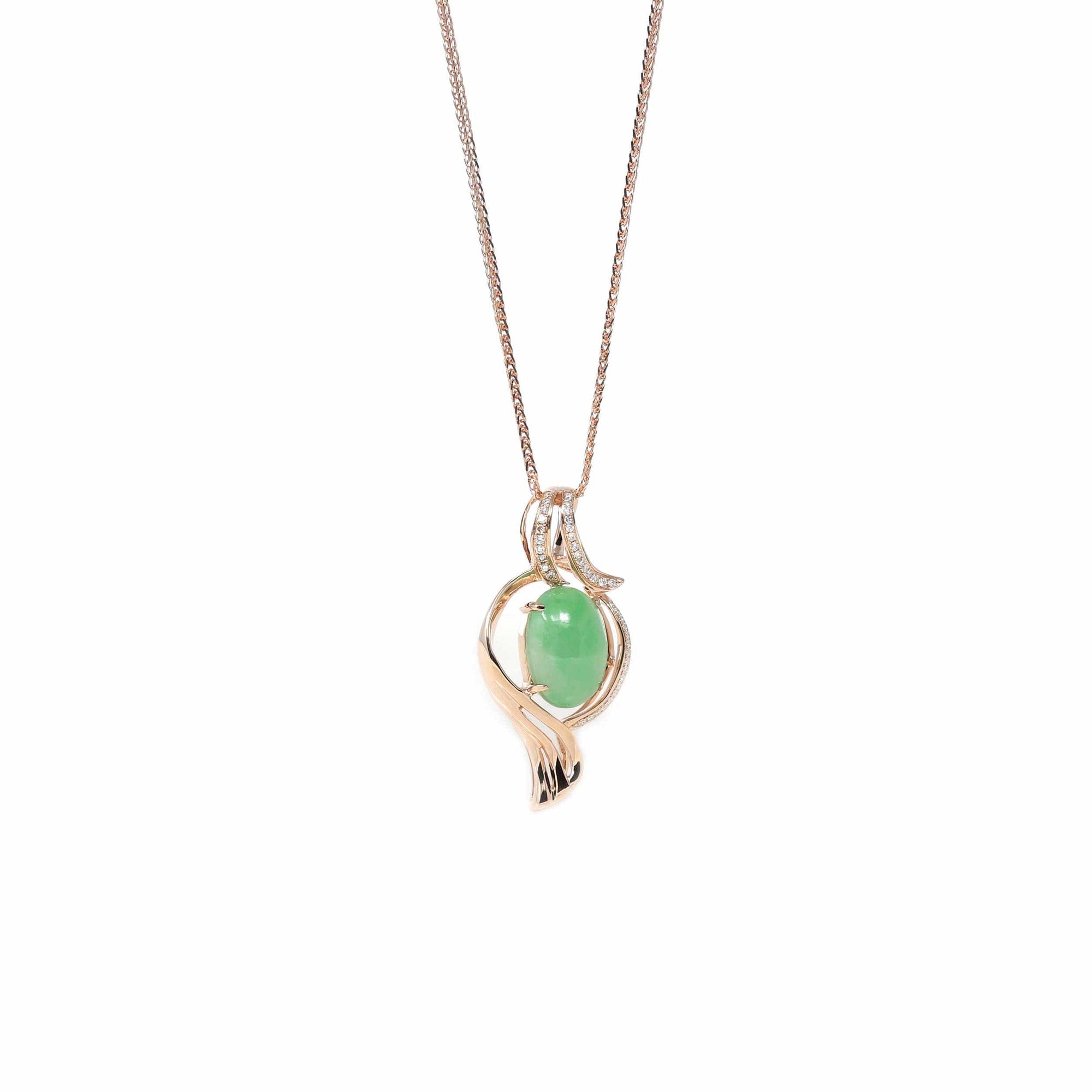 Baikalla Jewelry 18k Gold Jadeite Necklace Copy of Copy of 18K Rose Gold Oval Imperial Jadeite Jade Cabochon Necklace with Diamonds