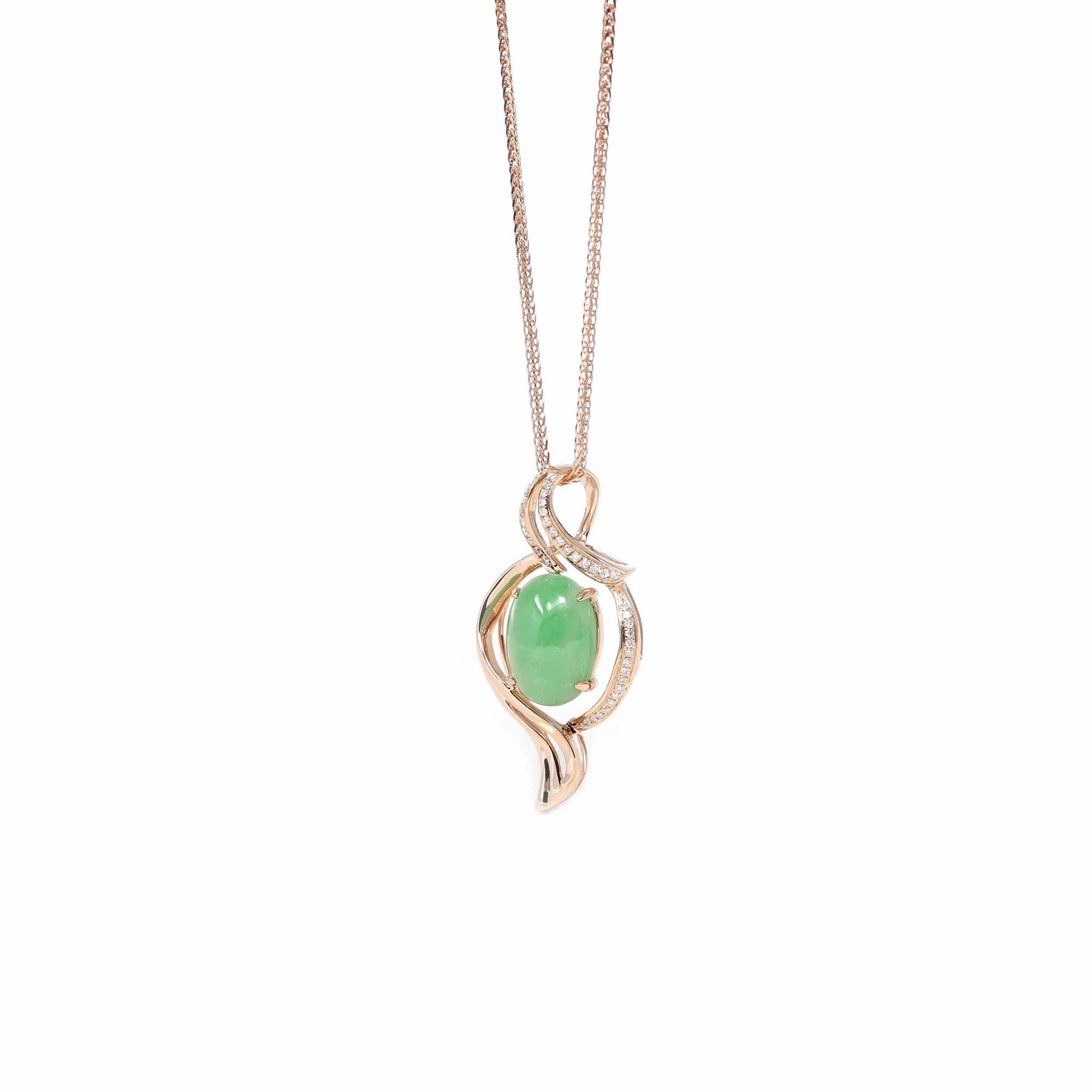 Baikalla Jewelry 18k Gold Jadeite Necklace Copy of Copy of 18K Rose Gold Oval Imperial Jadeite Jade Cabochon Necklace with Diamonds