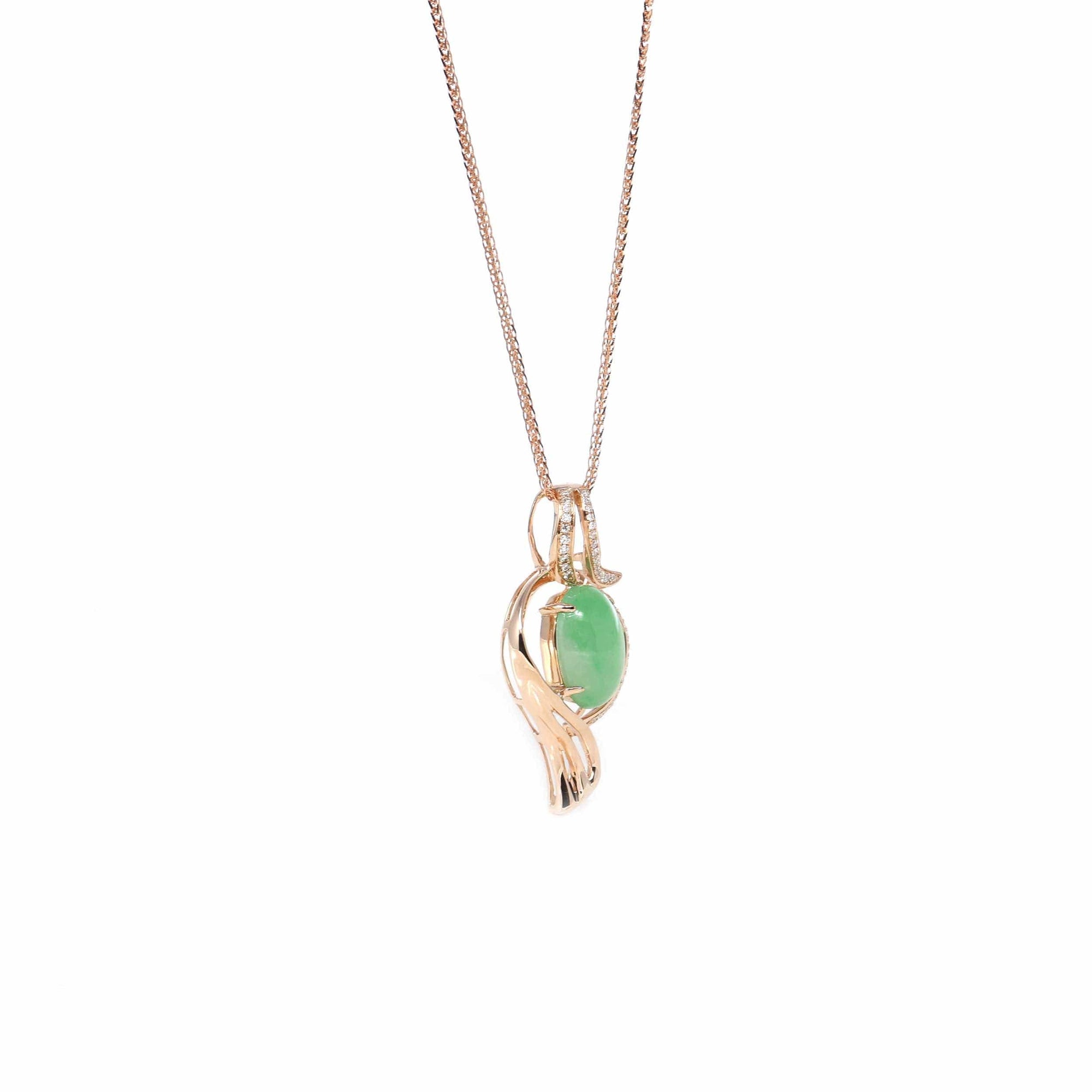 Baikalla Jewelry 18k Gold Jadeite Necklace Copy of Copy of 18K Rose Gold Oval Imperial Jadeite Jade Cabochon Necklace with Diamonds