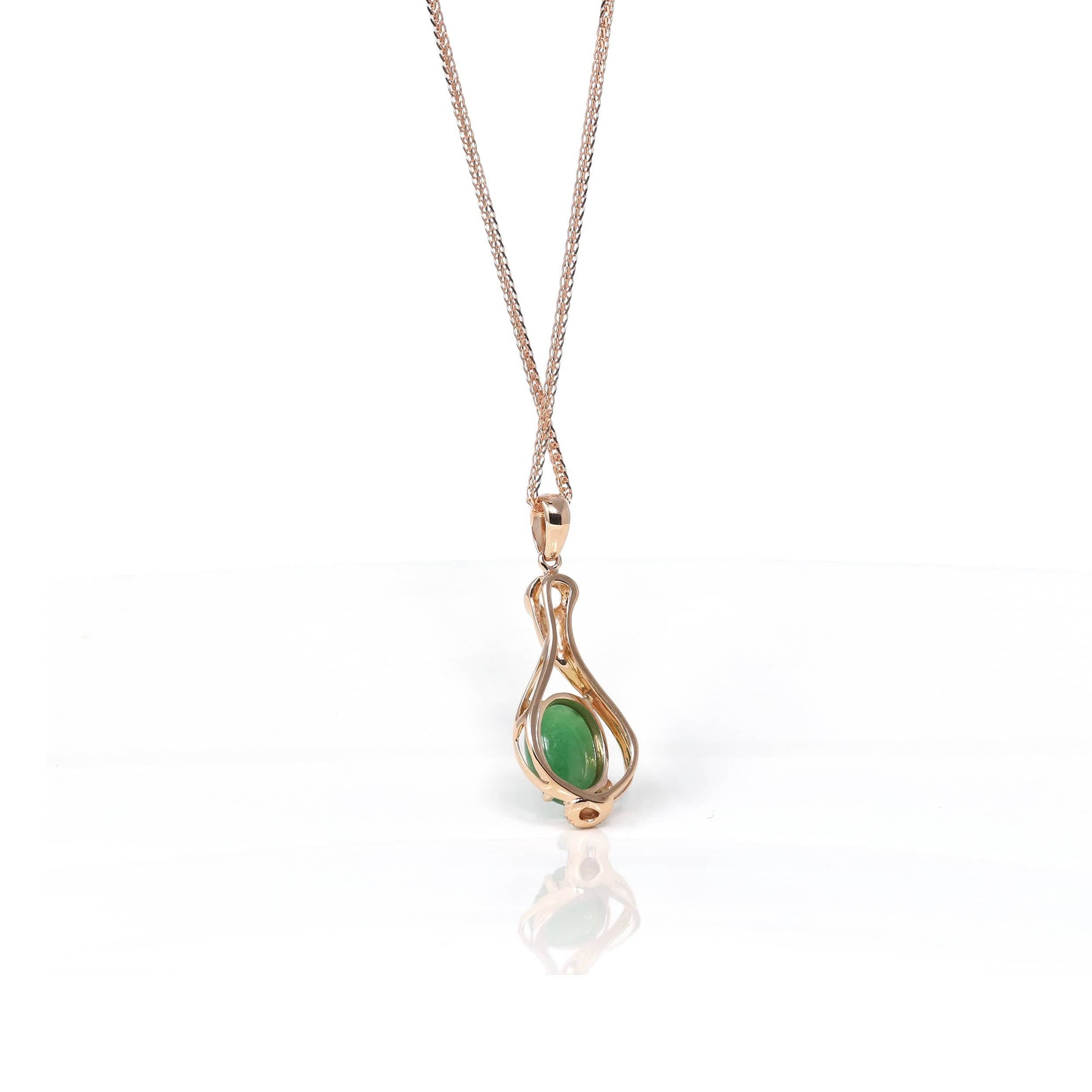 Baikalla Jewelry 18k Gold Jadeite Necklace 18K Rose Gold Oval Imperial Jadeite Jade Cabochon Necklace with Diamonds