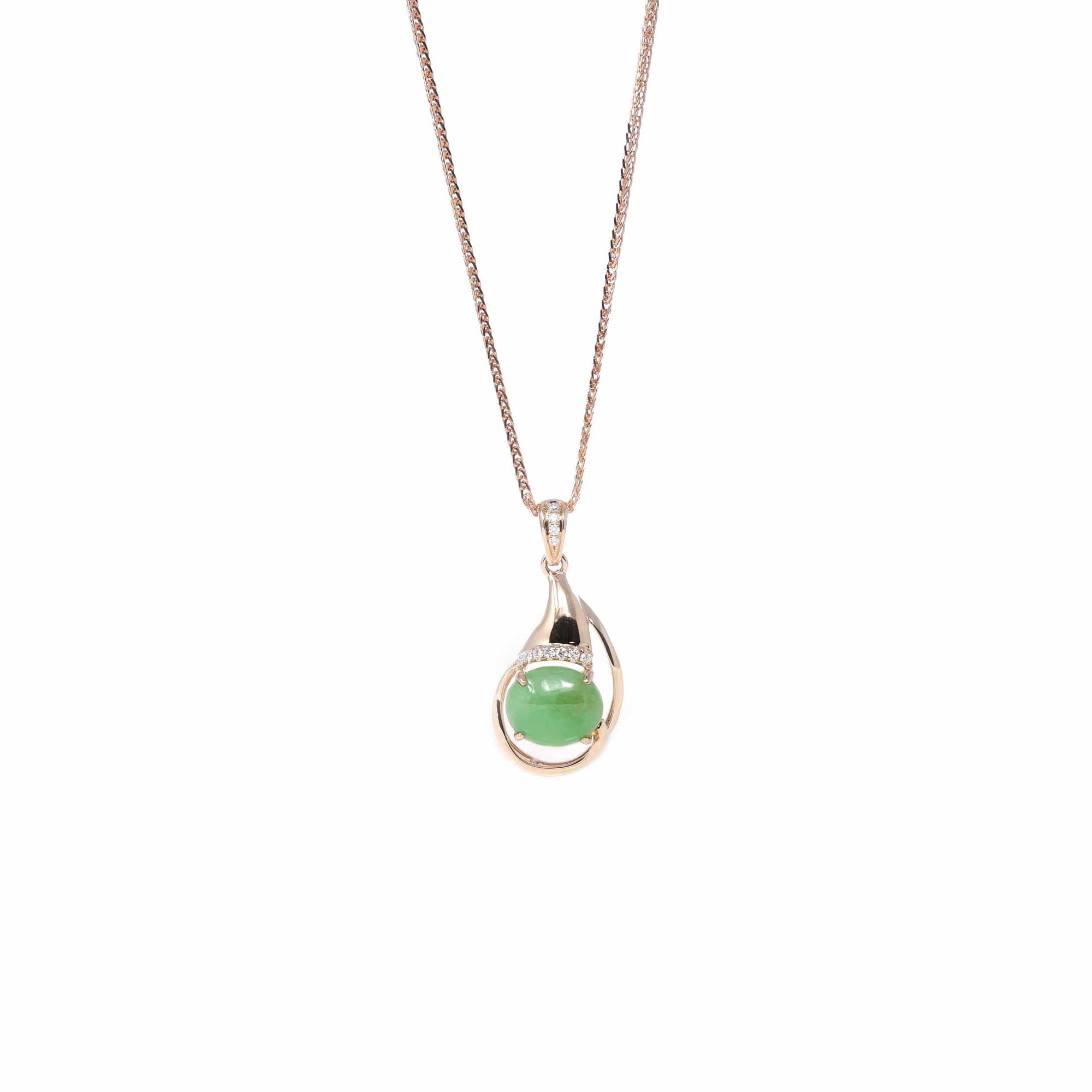 Baikalla Jewelry 18k Gold Jadeite Necklace Copy of Copy of Copy of 18K Rose Gold Oval Imperial Jadeite Jade Cabochon Necklace with Diamonds