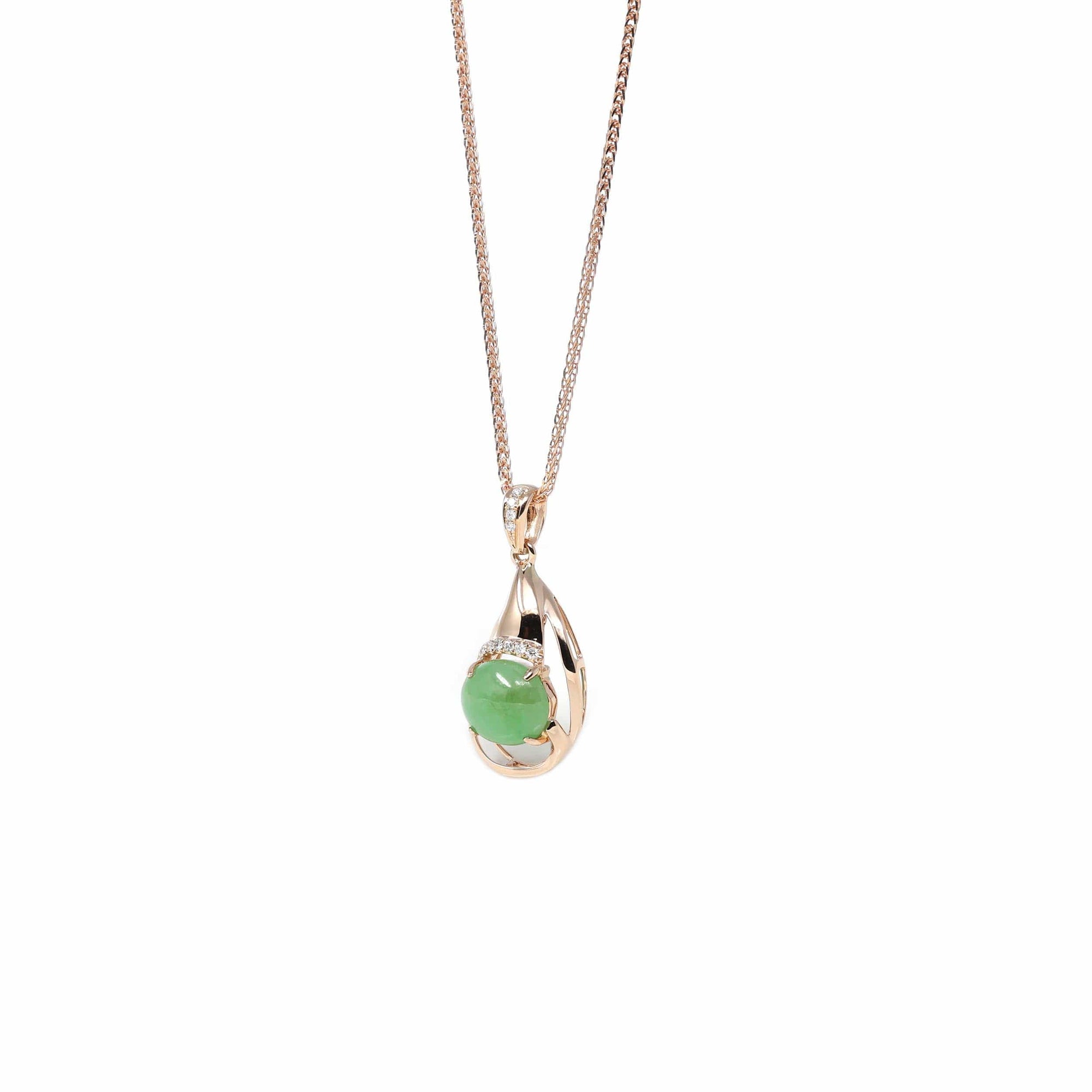 Baikalla Jewelry 18k Gold Jadeite Necklace 18K Rose Gold Oval Imperial Jadeite Jade Cabochon Necklace with Diamonds