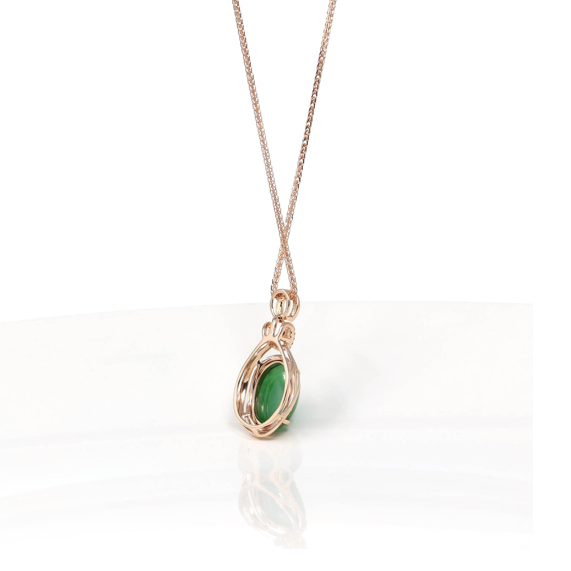 Baikalla Jewelry 18k Gold Jadeite Necklace Copy of 18K Rose Gold Oval Imperial Jadeite Jade Cabochon Necklace with Diamonds