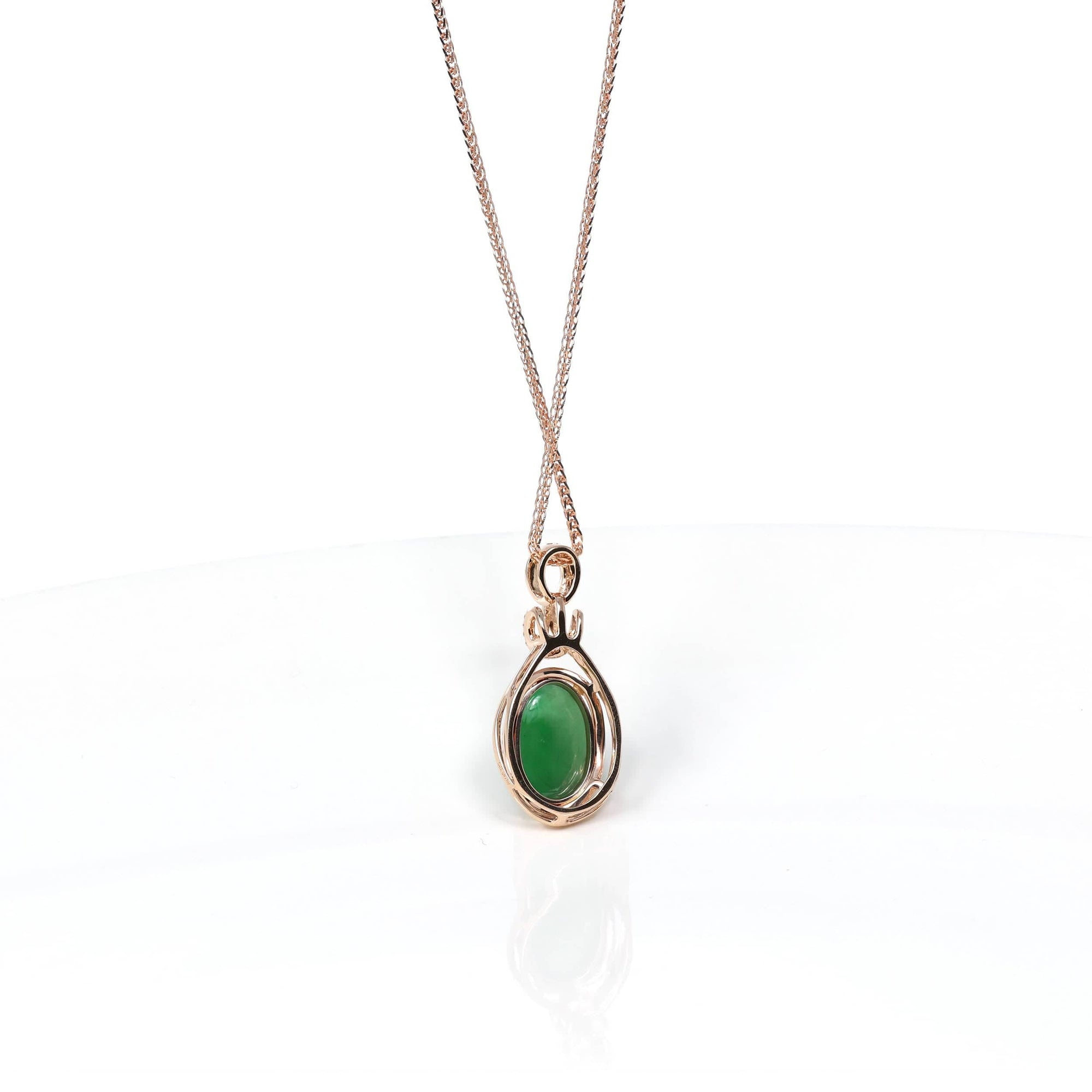 Baikalla Jewelry 18k Gold Jadeite Necklace Copy of 18K Rose Gold Oval Imperial Jadeite Jade Cabochon Necklace with Diamonds