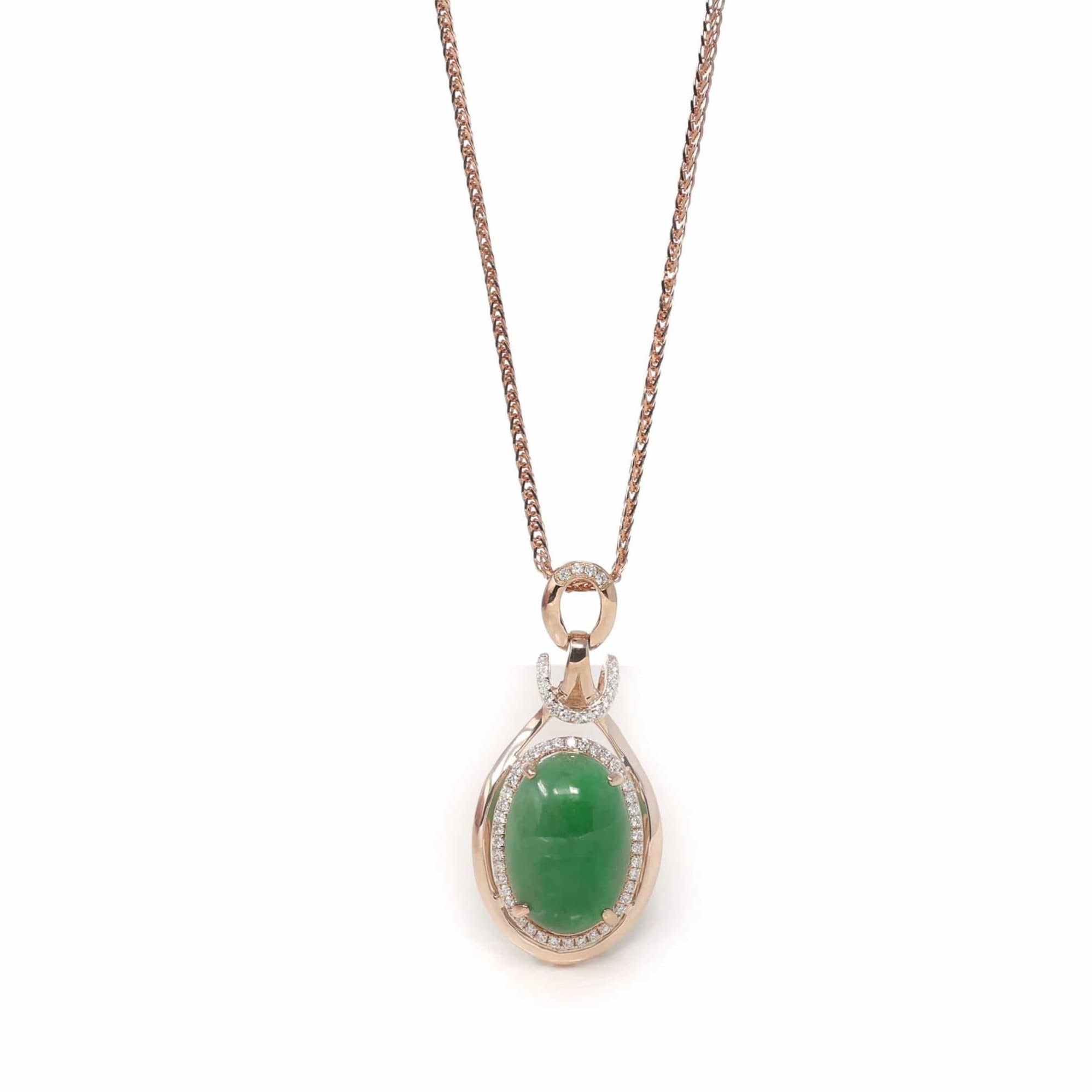 Baikalla Jewelry 18k Gold Jadeite Necklace Copy of 18K Rose Gold Oval Imperial Jadeite Jade Cabochon Necklace with Diamonds