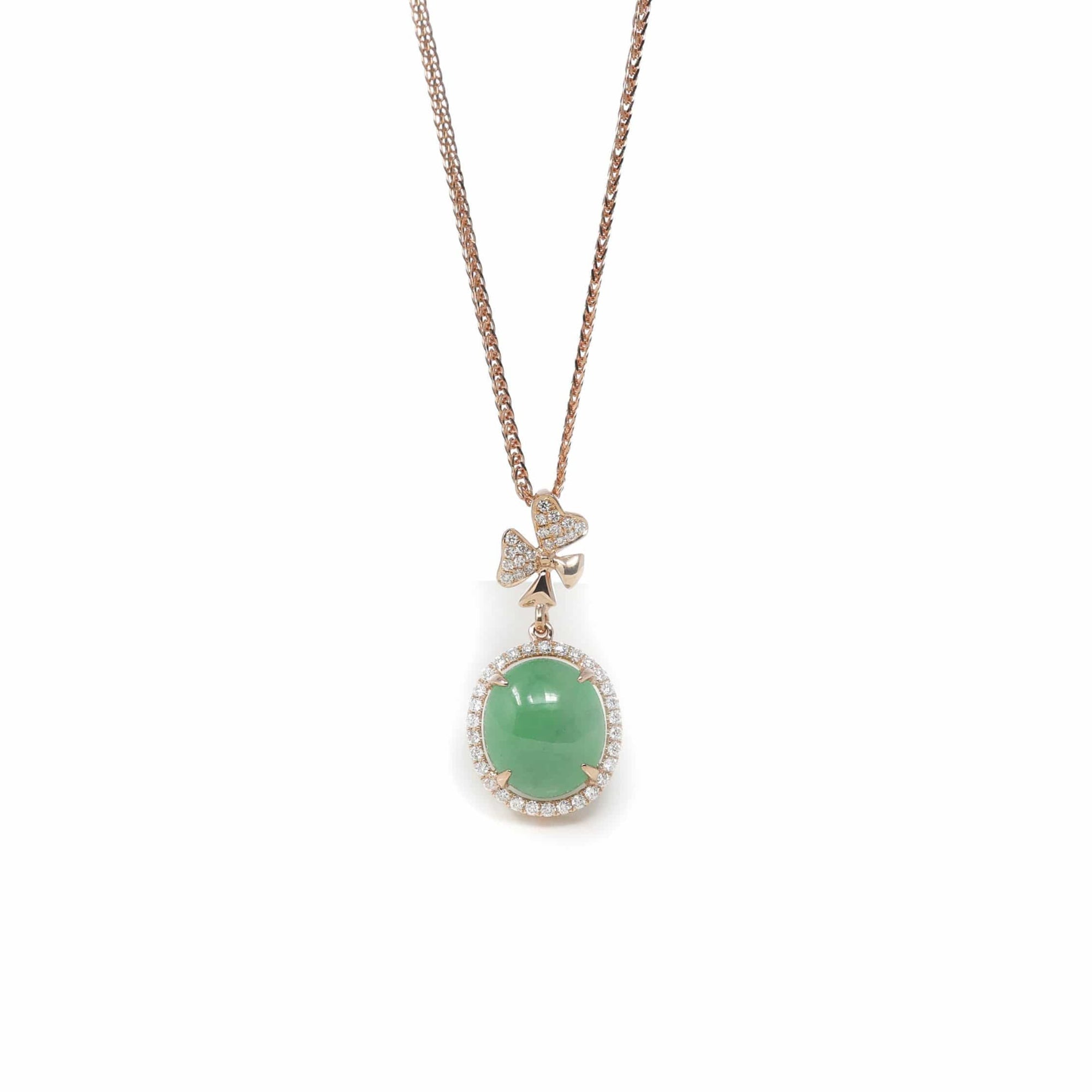 Baikalla Jewelry 18k Gold Jadeite Necklace Copy of Copy of 18K Rose Gold Oval Imperial Jadeite Jade Cabochon Necklace with Diamonds