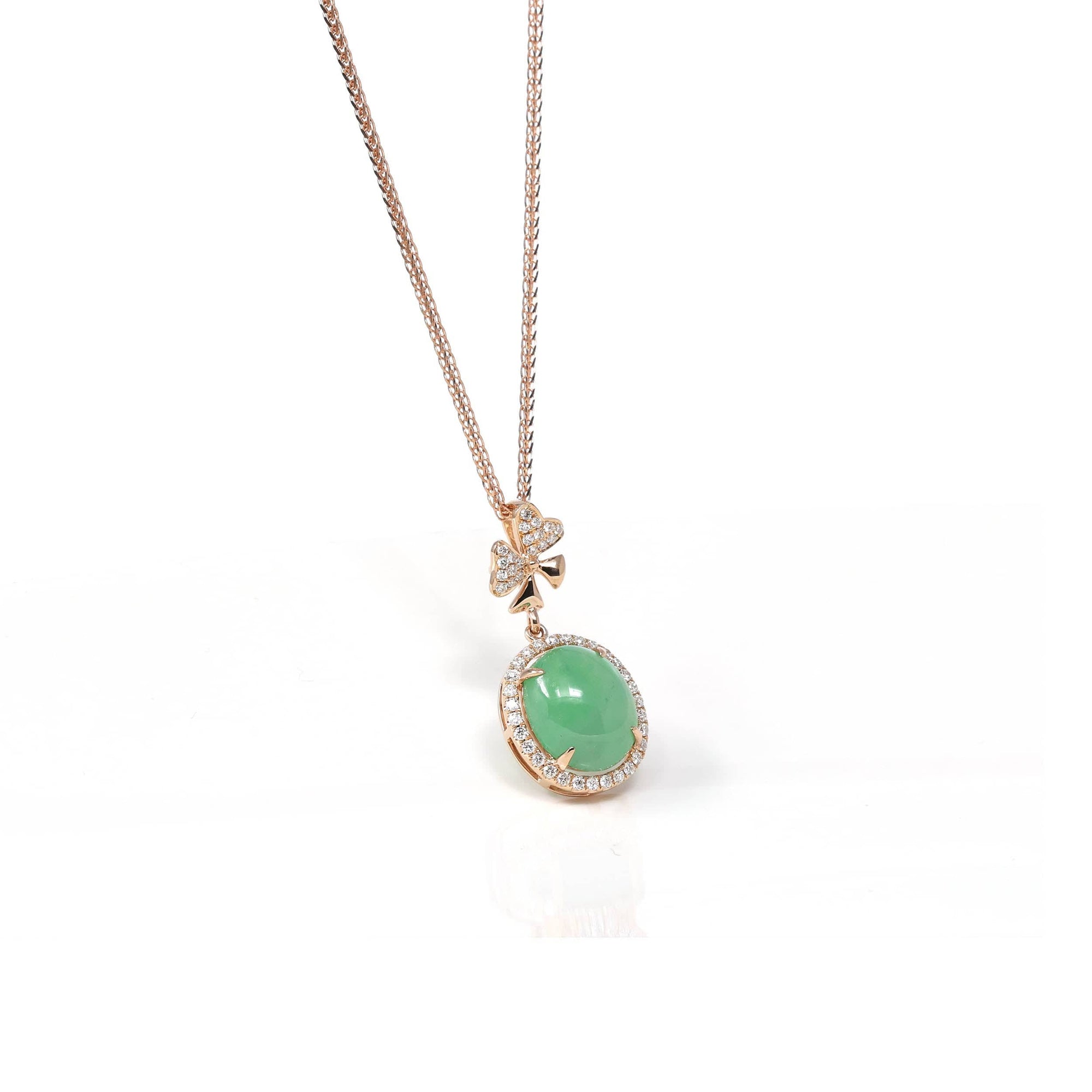 Baikalla Jewelry 18k Gold Jadeite Necklace Copy of Copy of 18K Rose Gold Oval Imperial Jadeite Jade Cabochon Necklace with Diamonds