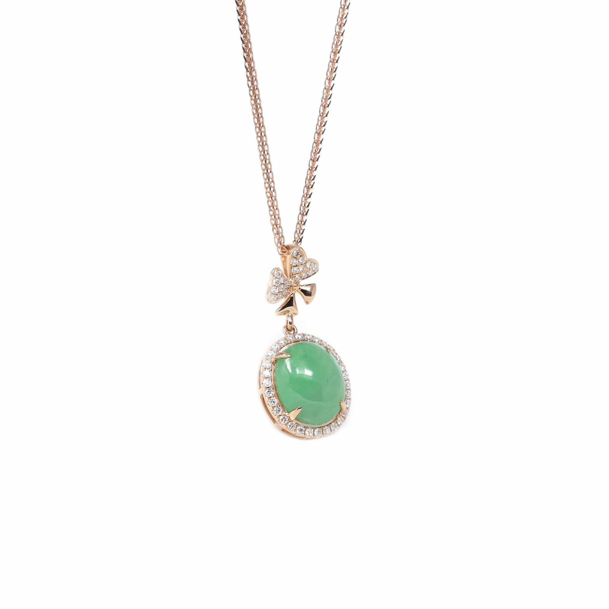 Baikalla Jewelry 18k Gold Jadeite Necklace 18K Rose Gold Oval Imperial Jadeite Jade Cabochon Necklace with Diamonds