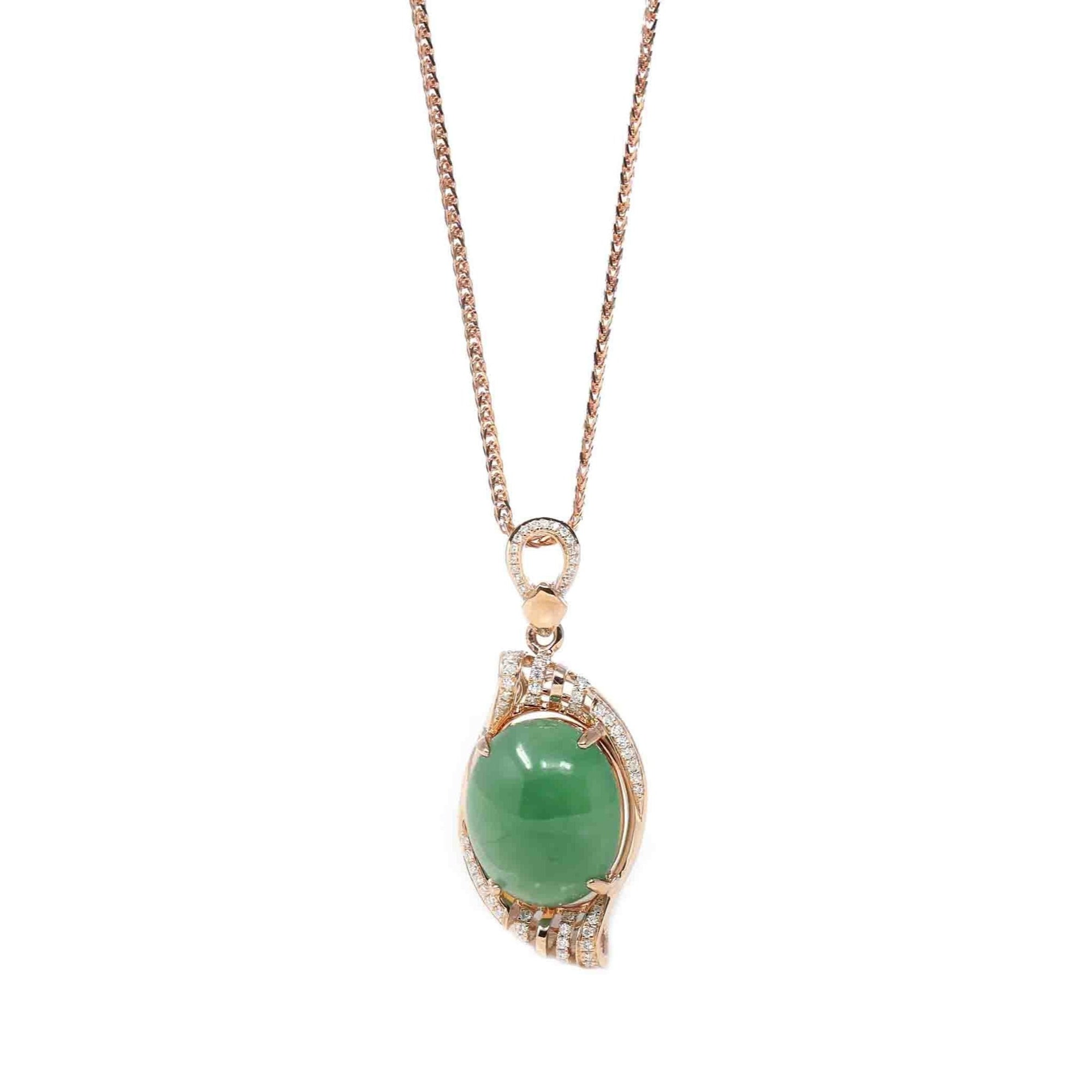 Baikalla Jewelry 18k Gold Jadeite Necklace Copy of Copy of 18K Rose Gold Oval Imperial Jadeite Jade Cabochon Necklace with Diamonds