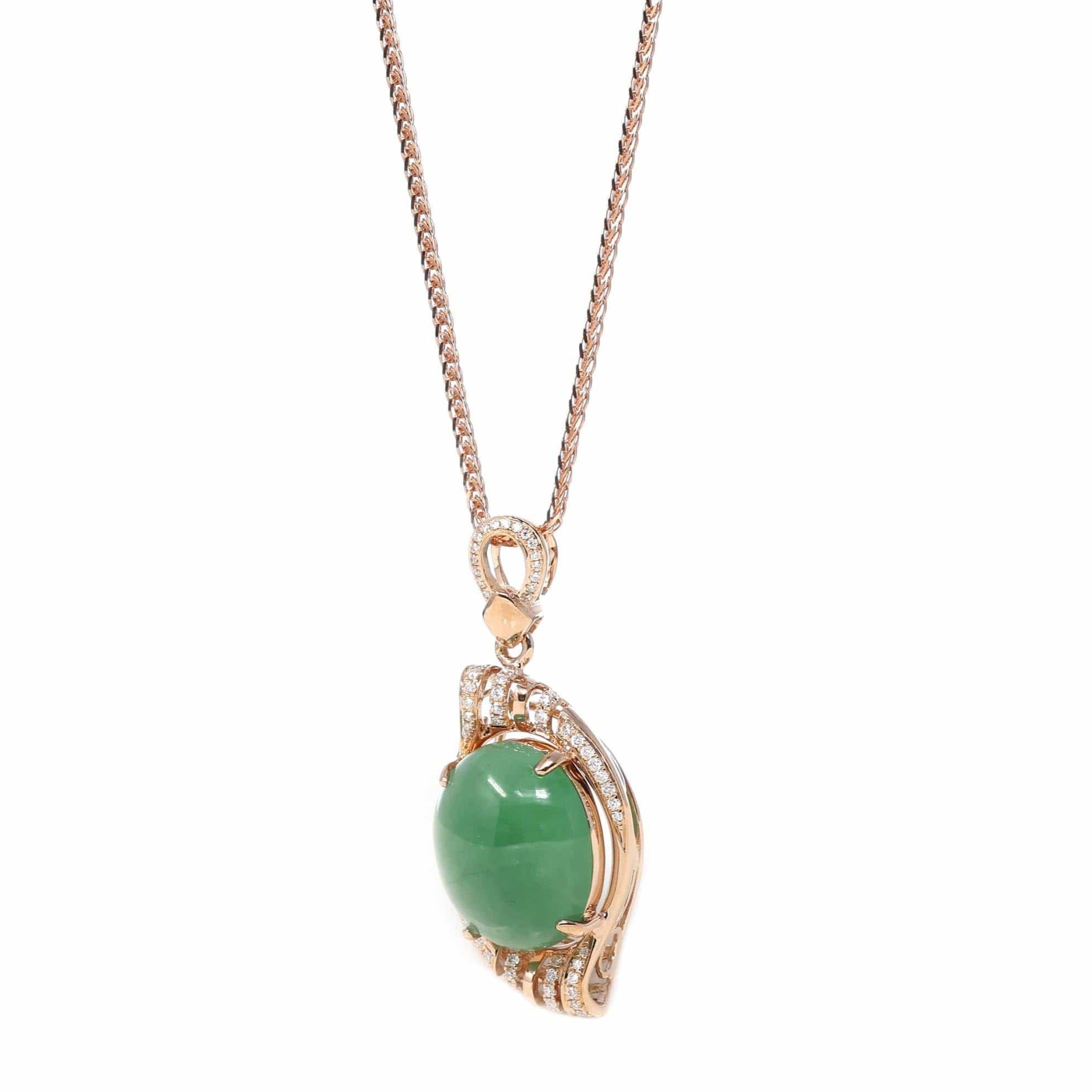 Baikalla Jewelry 18k Gold Jadeite Necklace Copy of Copy of 18K Rose Gold Oval Imperial Jadeite Jade Cabochon Necklace with Diamonds