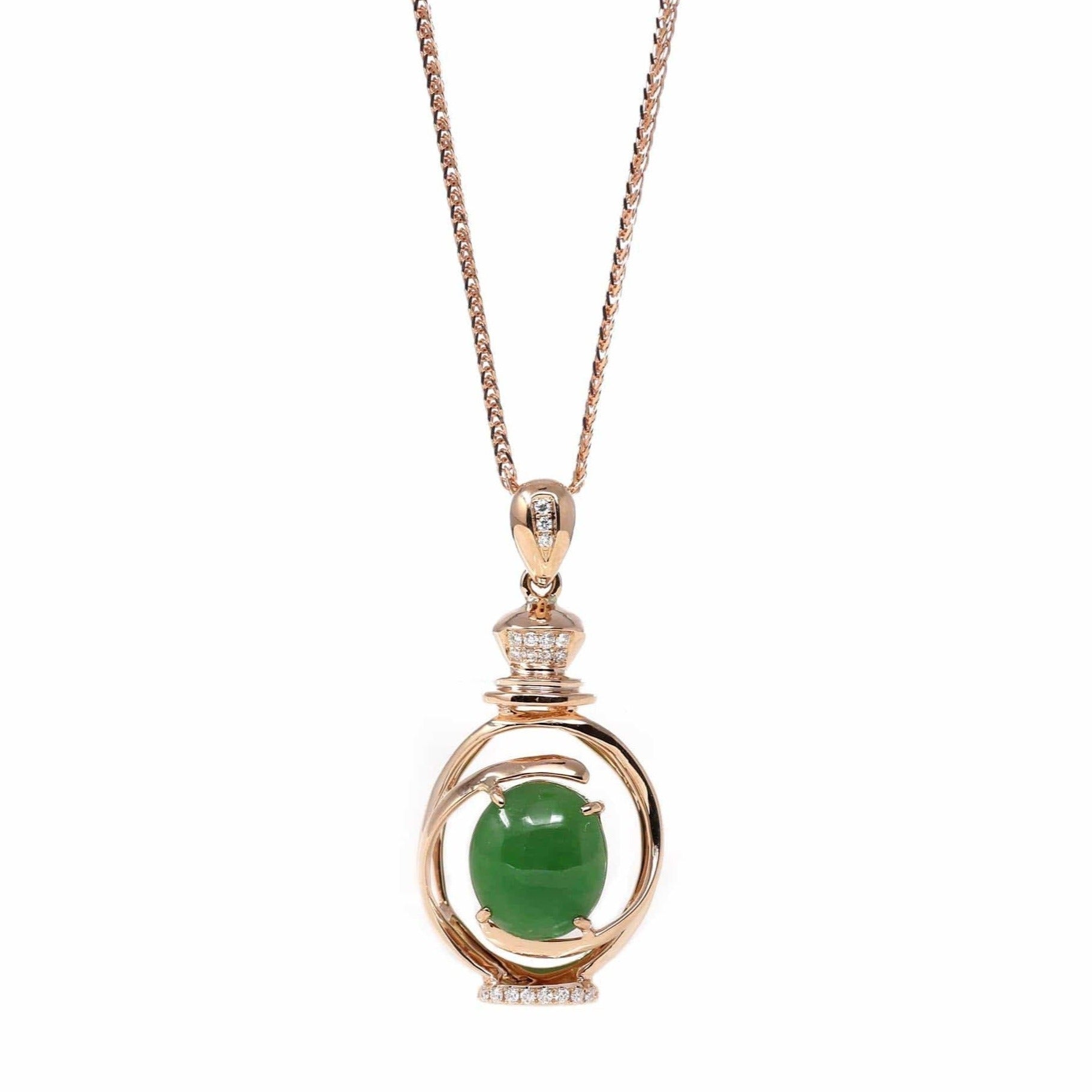 Baikalla Jewelry 18k Gold Jadeite Necklace Copy of Copy of Copy of Copy of Copy of 18K Rose Gold Oval Imperial Jadeite Jade Cabochon Necklace with Diamonds