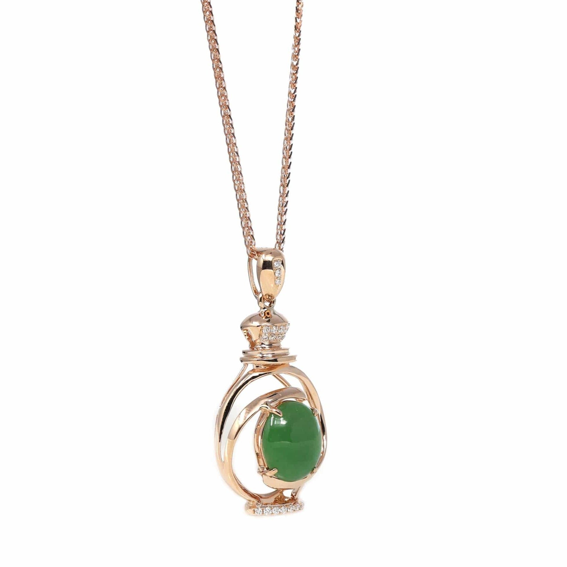 Baikalla Jewelry 18k Gold Jadeite Necklace Copy of Copy of Copy of Copy of Copy of 18K Rose Gold Oval Imperial Jadeite Jade Cabochon Necklace with Diamonds