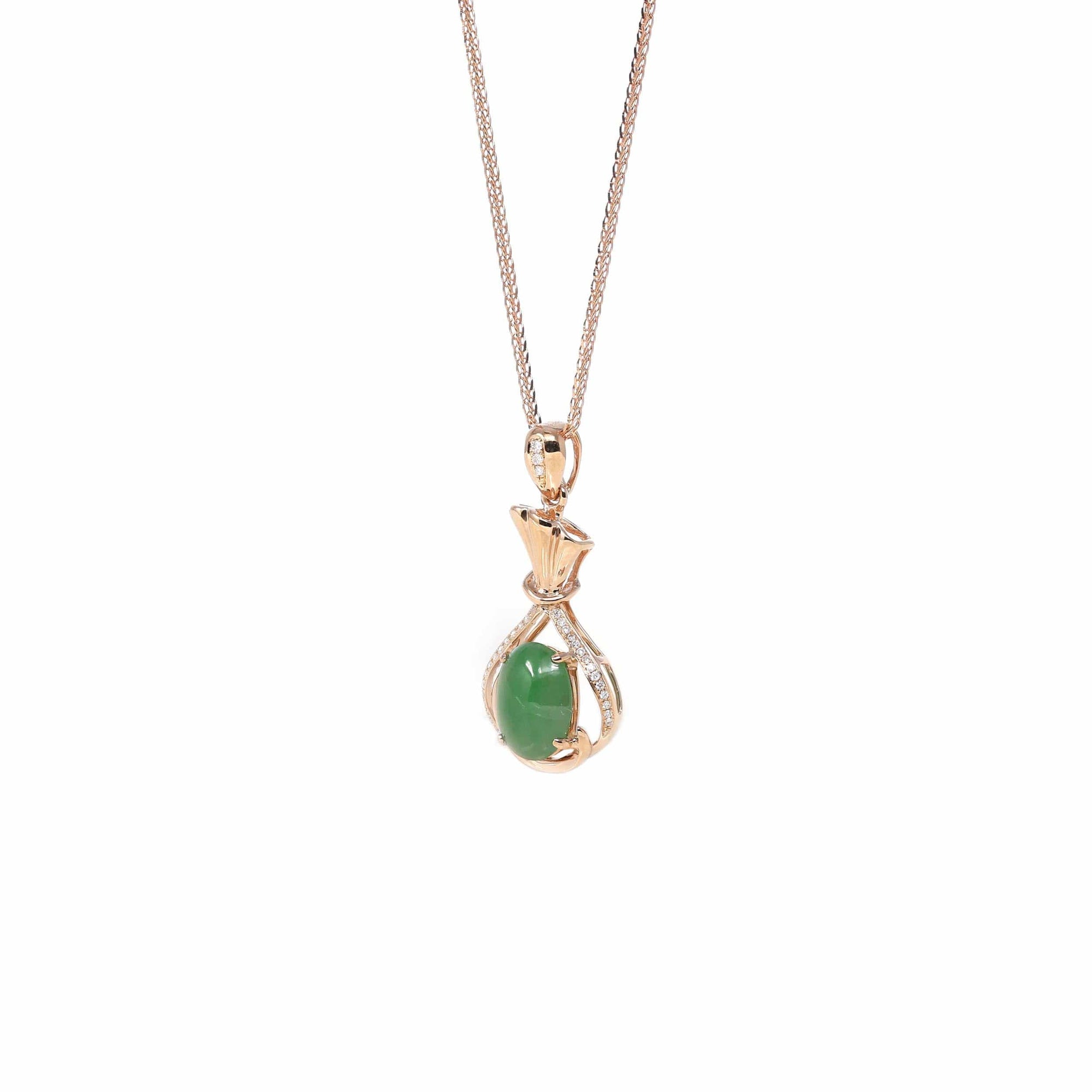 Baikalla Jewelry 18k Gold Jadeite Necklace Copy of Copy of Copy of Copy of Copy of Copy of 18K Rose Gold Oval Imperial Jadeite Jade Cabochon Necklace with Diamonds