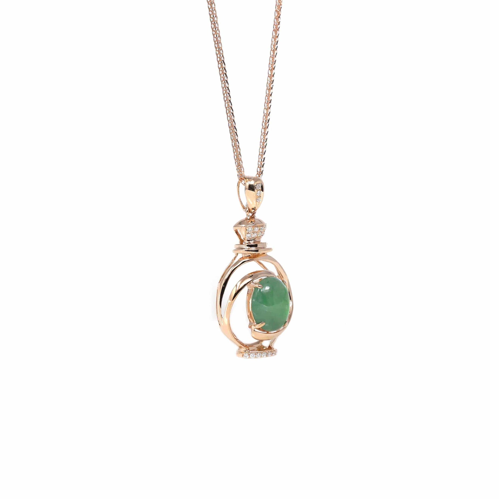 Baikalla Jewelry 18k Gold Jadeite Necklace Copy of Copy of Copy of 18K Rose Gold Oval Imperial Jadeite Jade Cabochon Necklace with Diamonds