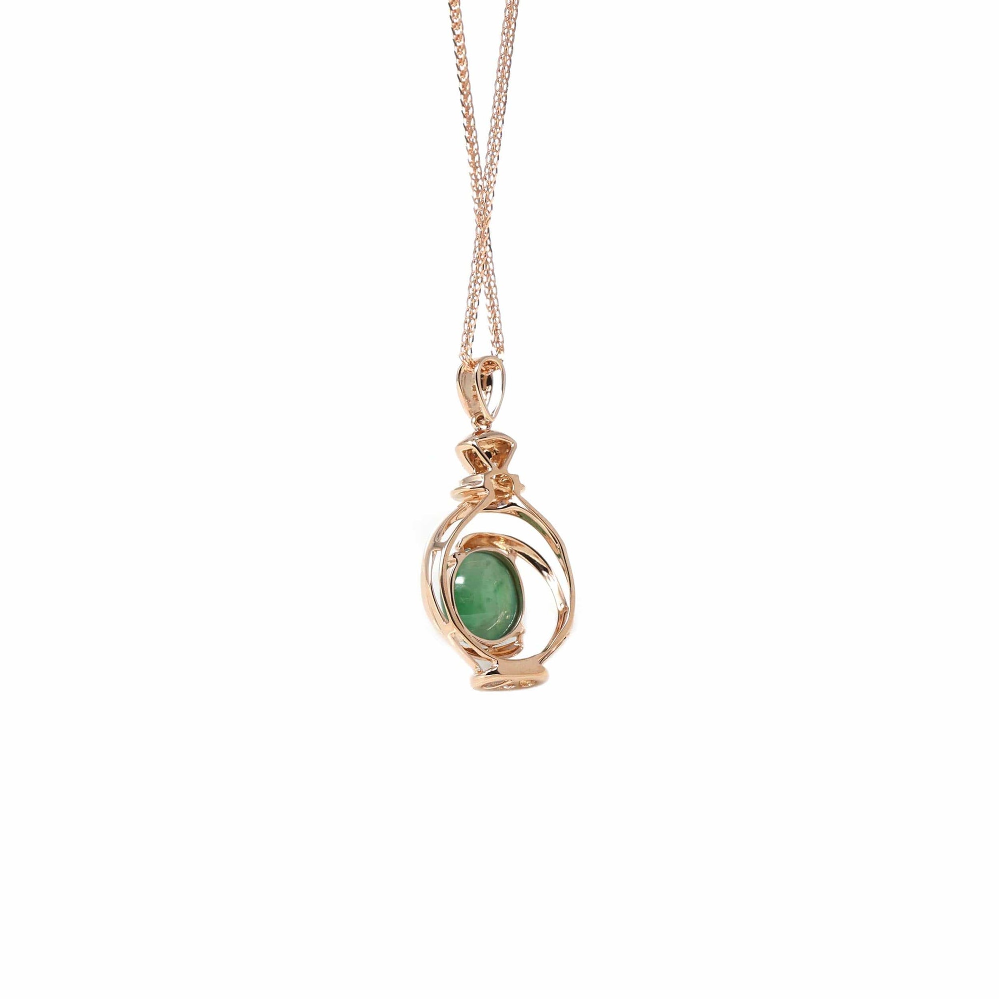 Baikalla Jewelry 18k Gold Jadeite Necklace Copy of Copy of Copy of 18K Rose Gold Oval Imperial Jadeite Jade Cabochon Necklace with Diamonds