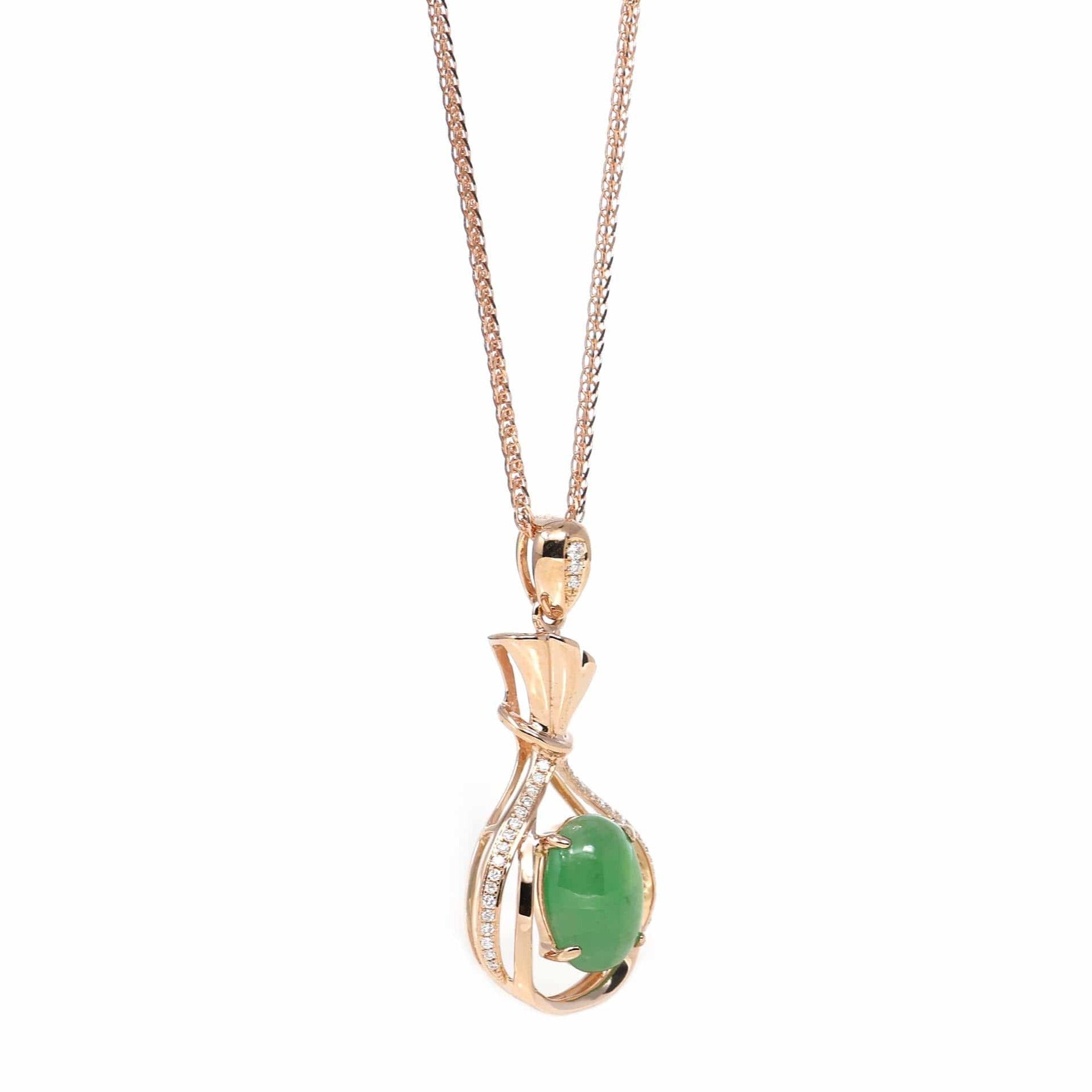 Baikalla Jewelry 18k Gold Jadeite Necklace Copy of Copy of Copy of Copy of 18K Rose Gold Oval Imperial Jadeite Jade Cabochon Necklace with Diamonds