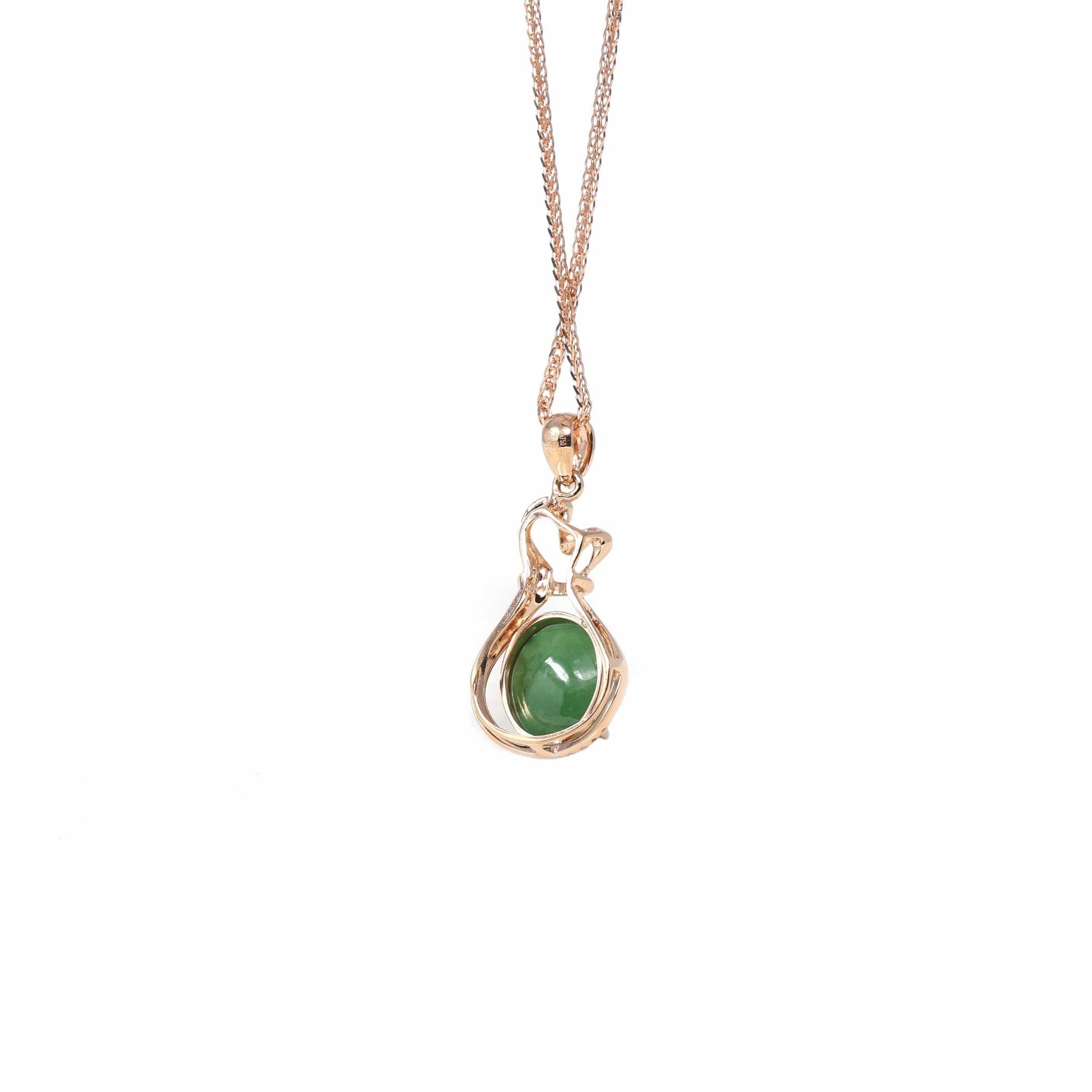 Baikalla Jewelry 18k Gold Jadeite Necklace 18K Rose Gold Oval Imperial Jadeite Jade Cabochon Necklace with Diamonds