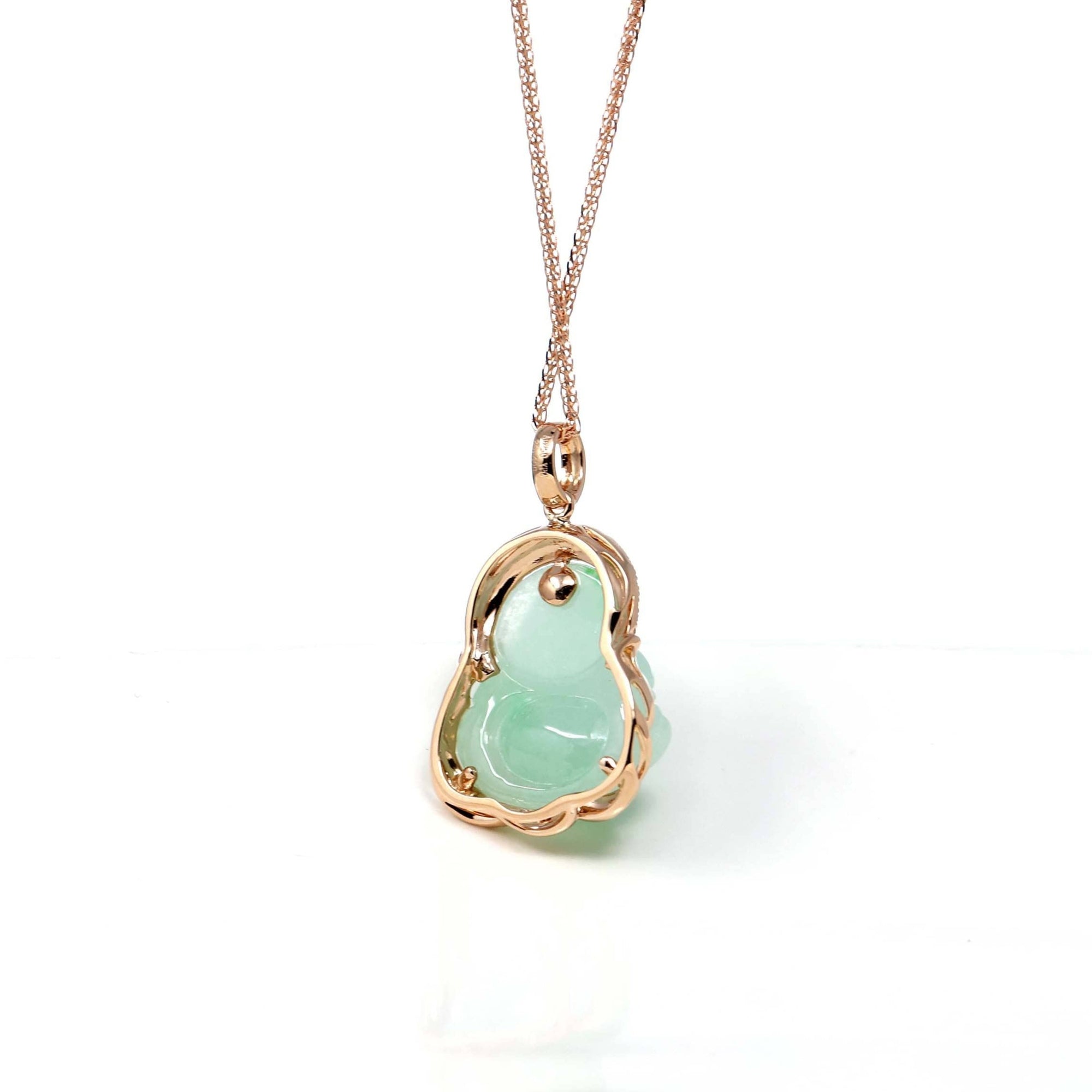 Baikalla Jewelry 18k Gold Jadeite Necklace Copy of Baikalla 18K Rose Gold Genuine Burmese Ice Jadeite Buddha Pendant with Diamonds High Jewelry