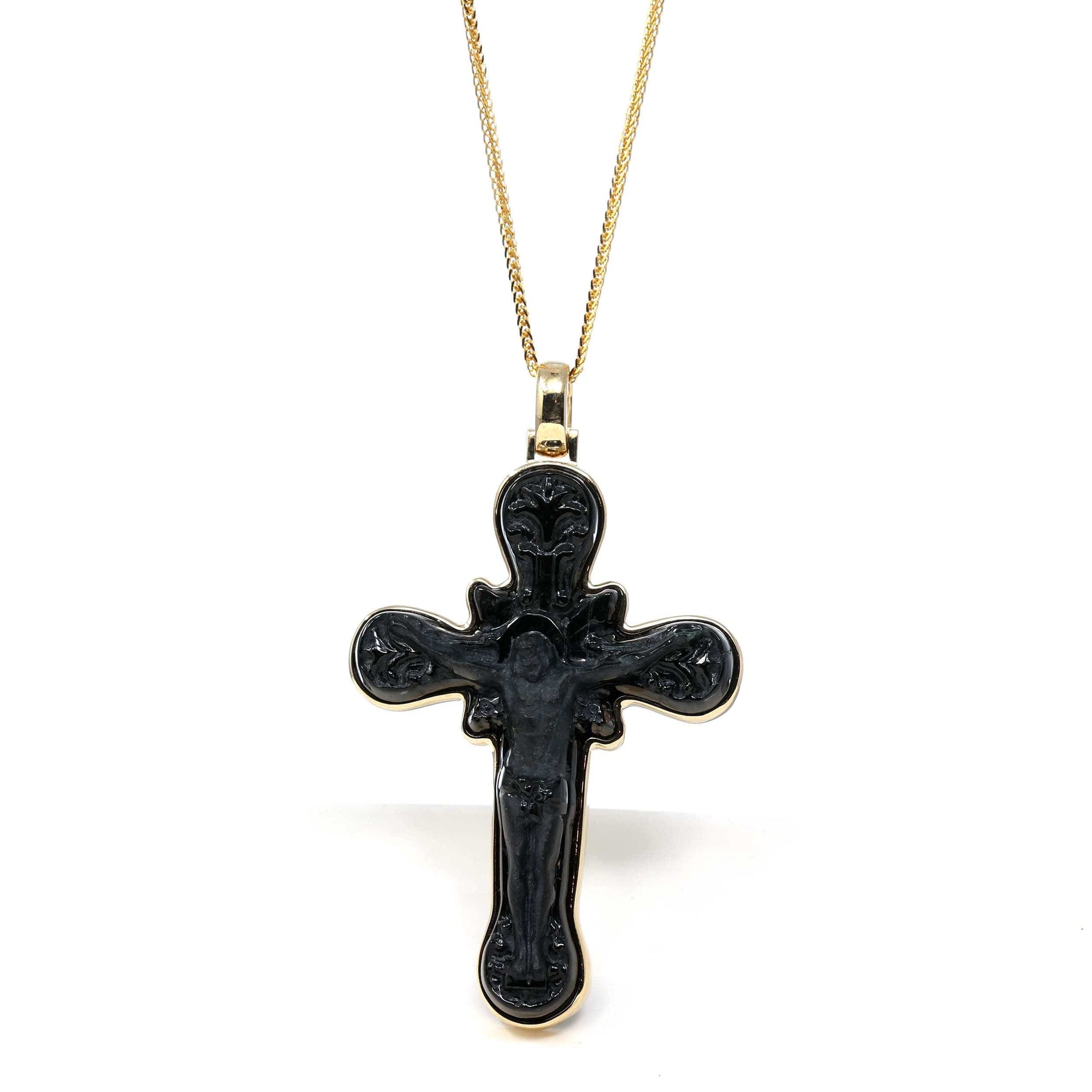 Baikalla Jewelry 24K Pure Yellow Gold Pendant Copy of 14K Yellow Gold & Black Nephrite Jade Crucifix Pendant