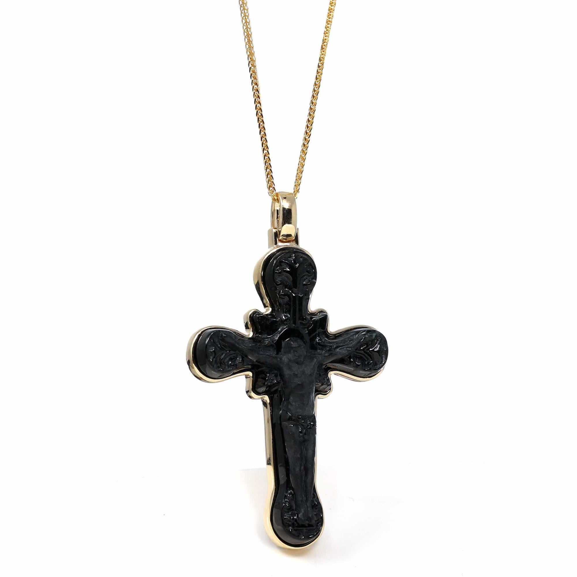 Baikalla Jewelry 24K Pure Yellow Gold Pendant Copy of 14K Yellow Gold & Black Nephrite Jade Crucifix Pendant