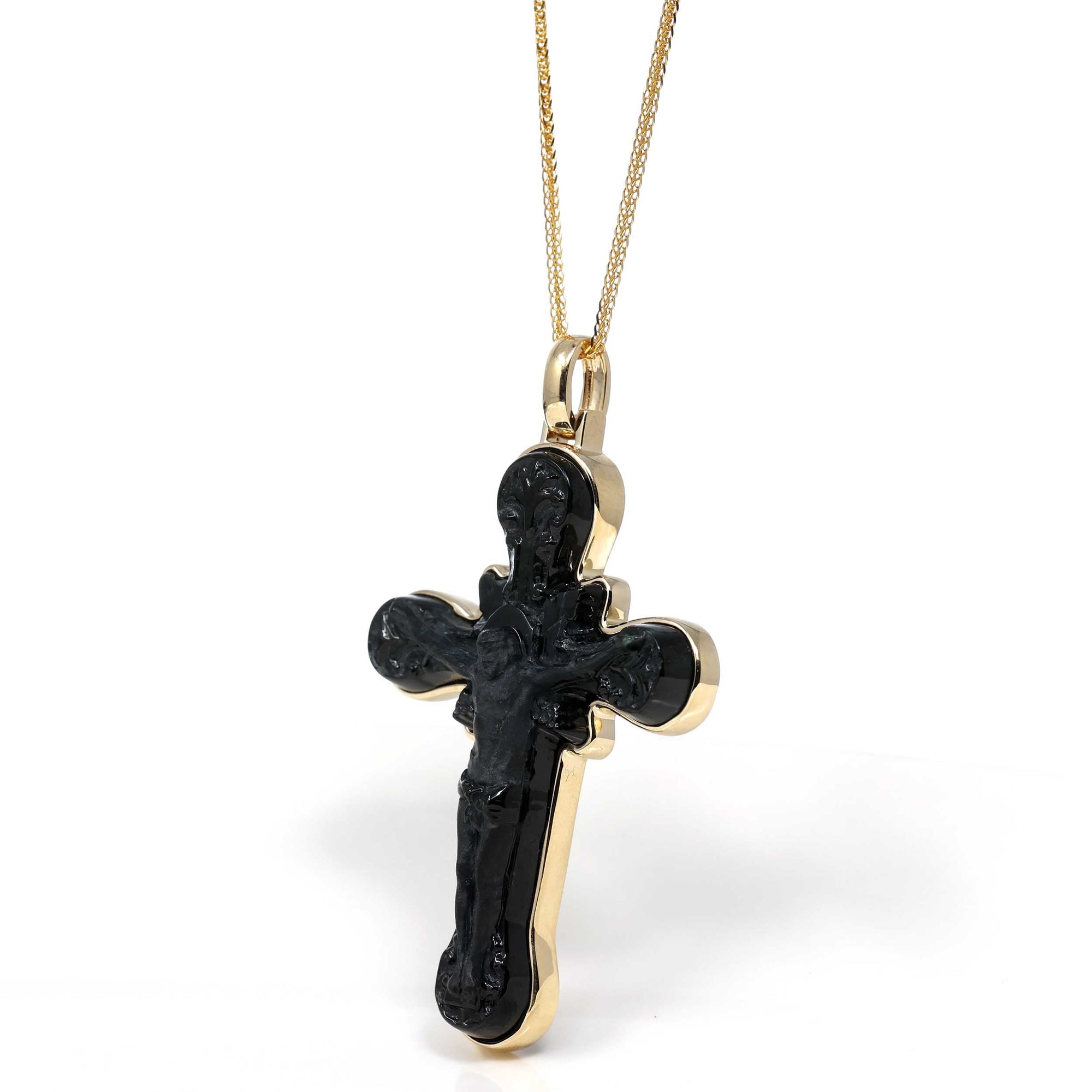 Baikalla Jewelry 24K Pure Yellow Gold Pendant Copy of 14K Yellow Gold & Black Nephrite Jade Crucifix Pendant