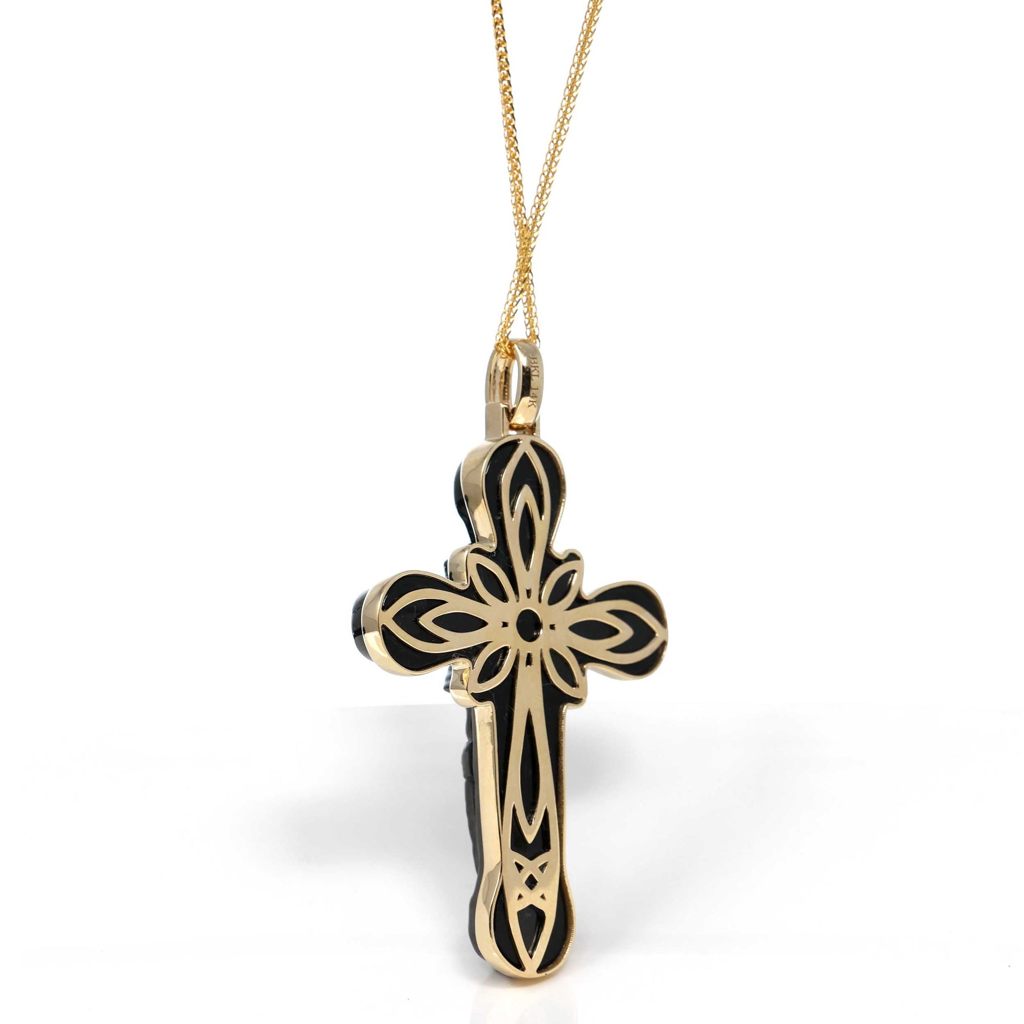 Baikalla Jewelry 24K Pure Yellow Gold Pendant Copy of 14K Yellow Gold & Black Nephrite Jade Crucifix Pendant