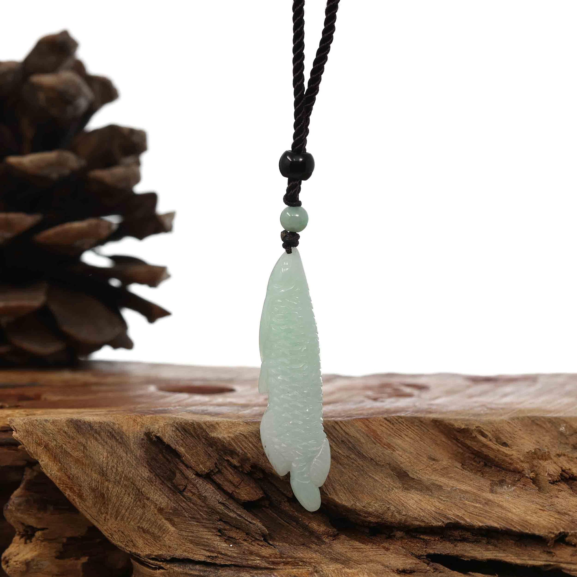 Baikalla Jewelry Jade Carving Necklace Natural Honey Yellow Jadeite Jade &quot;Fish&quot; Pendant Necklace