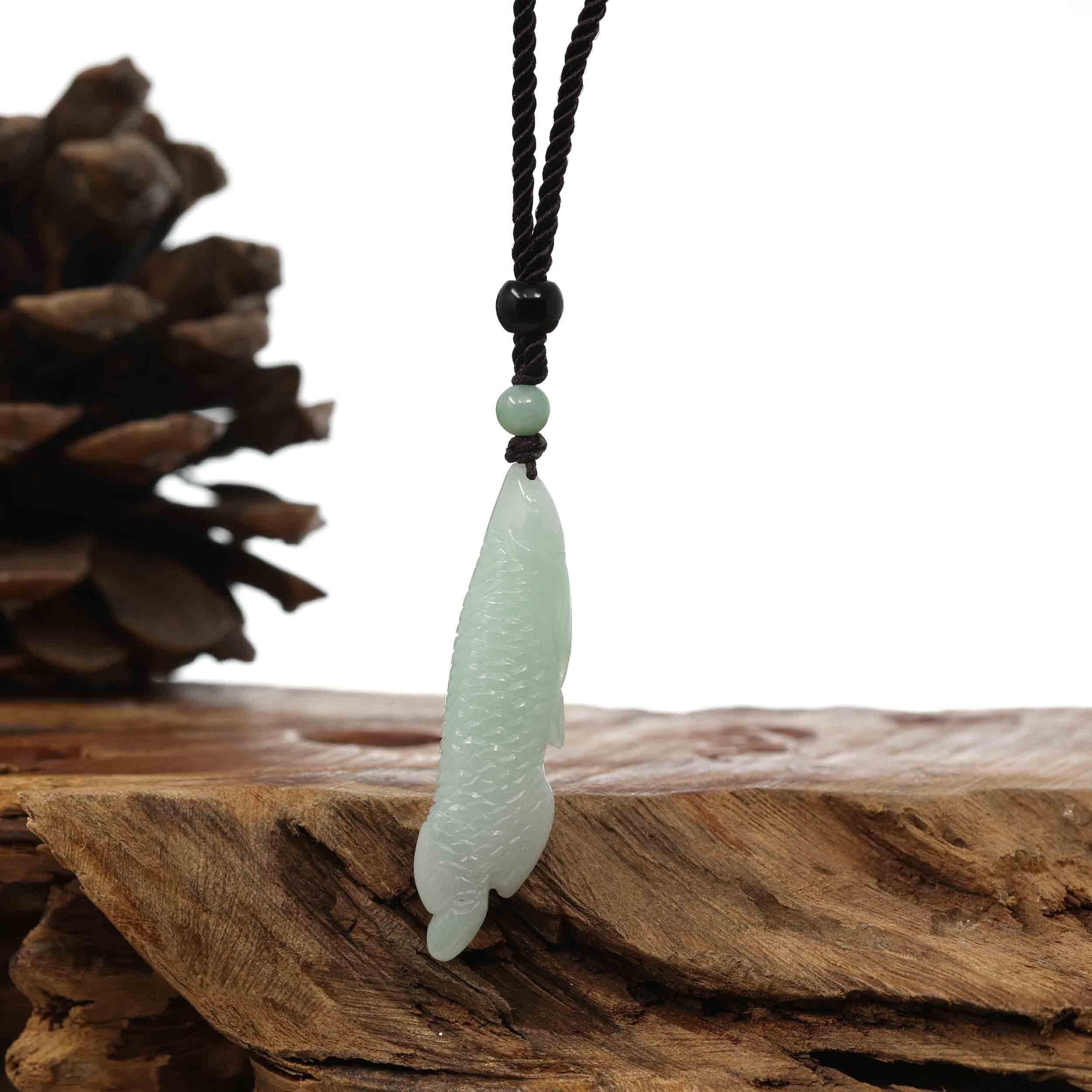 Baikalla Jewelry Jade Carving Necklace Natural Honey Yellow Jadeite Jade "Fish" Pendant Necklace