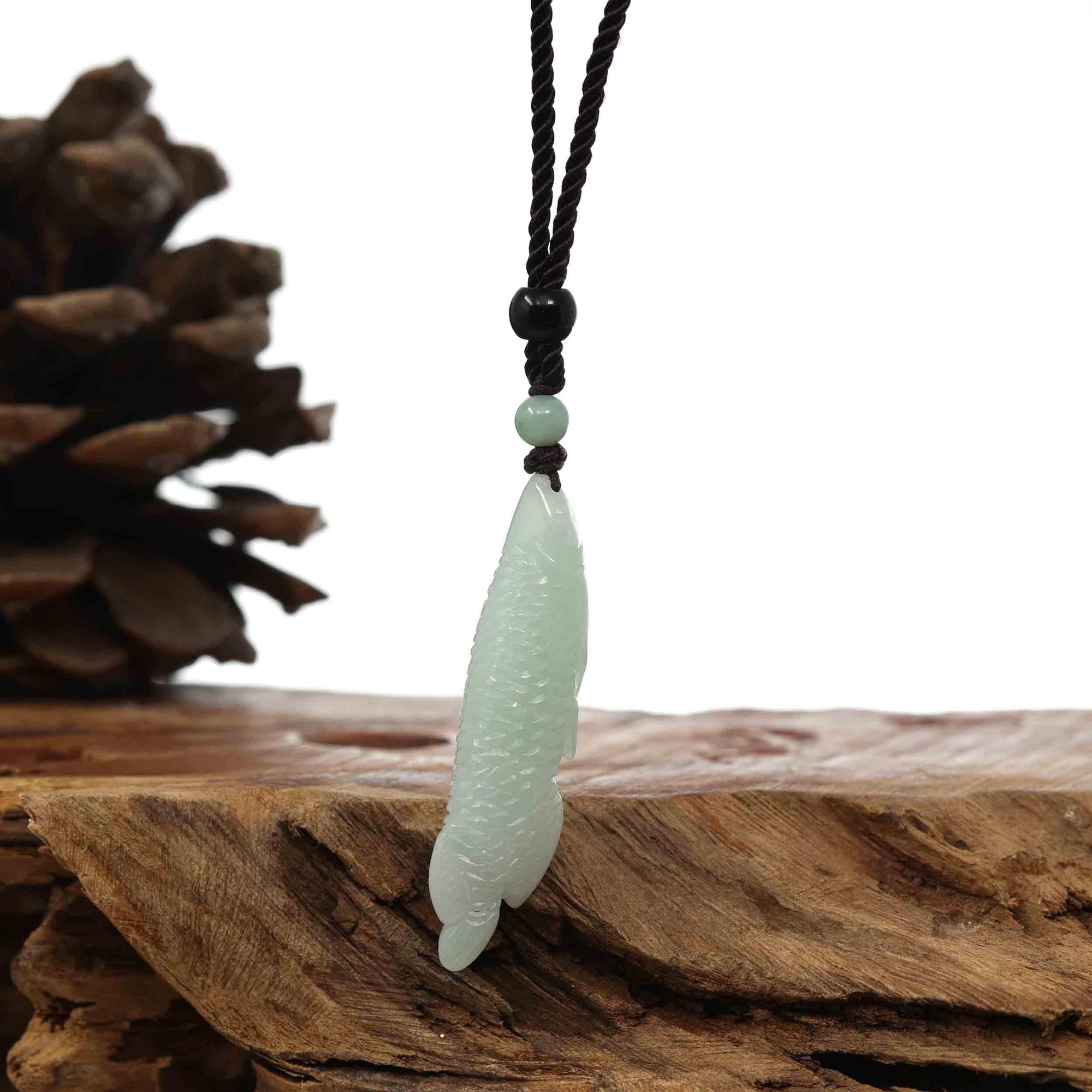 Baikalla Jewelry Jade Carving Necklace Natural Honey Yellow Jadeite Jade "Fish" Pendant Necklace