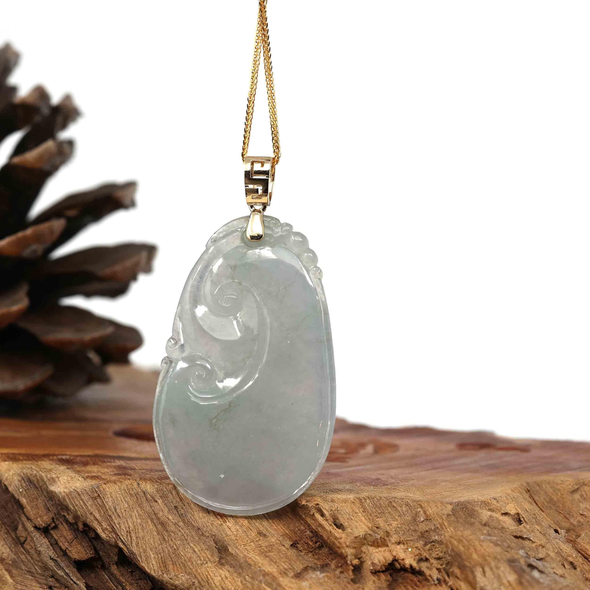 Baikalla Jewelry Jade Pendant Copy of Copy of Copy of Copy of 14k Yellow Gold Genuine Burmese Light Lavender Jadeite Happiness and Safety  (Fu & Pingan) Pendant Necklace